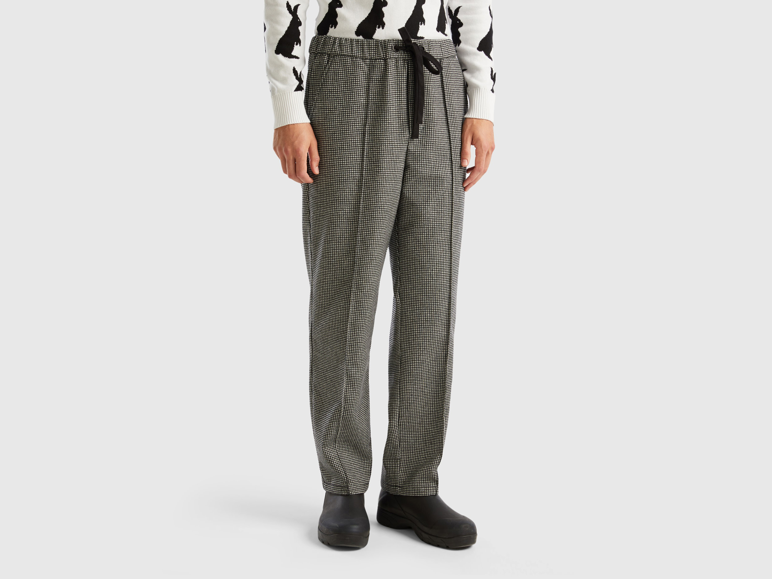 Benetton, Houndstooth Joggers, size M, Gray, Men