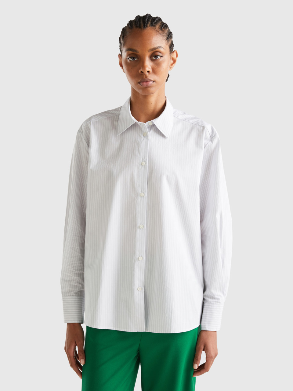 Benetton, Boxy Fit Shirt In 100% Cotton, White, Women