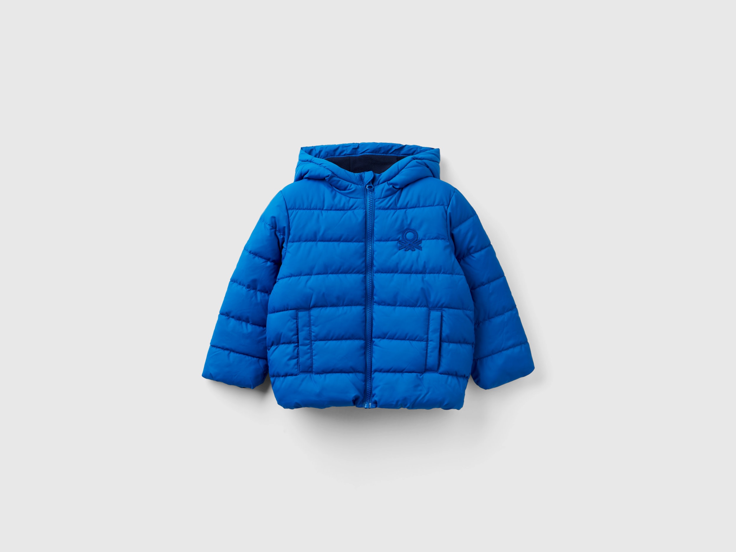 Benetton, Puffer Jacket With Hood And Logo, size 3-4, Bright Blue, Kids