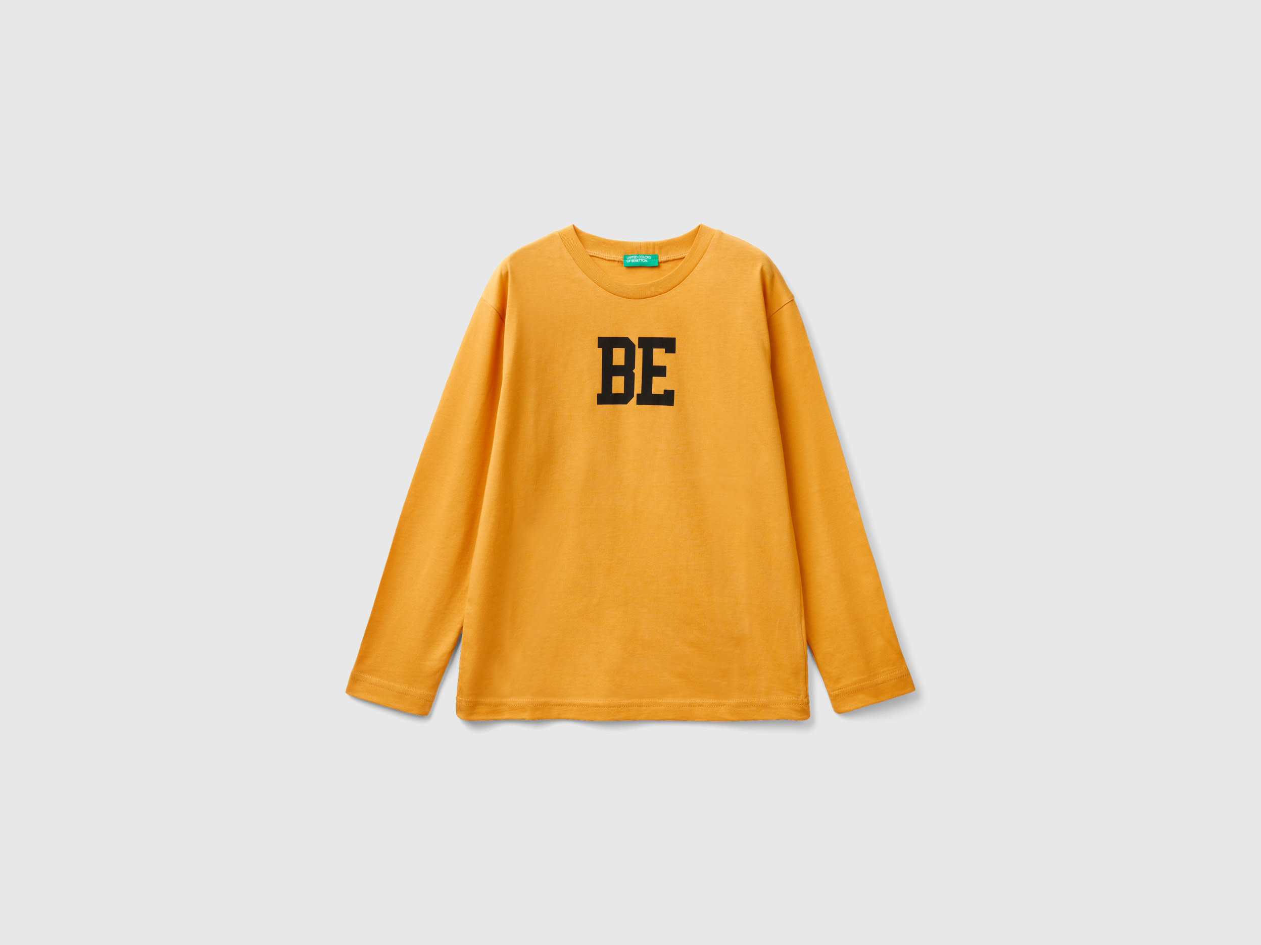 Benetton, Long Sleeve T-shirt With Logo, size L, Yellow, Kids