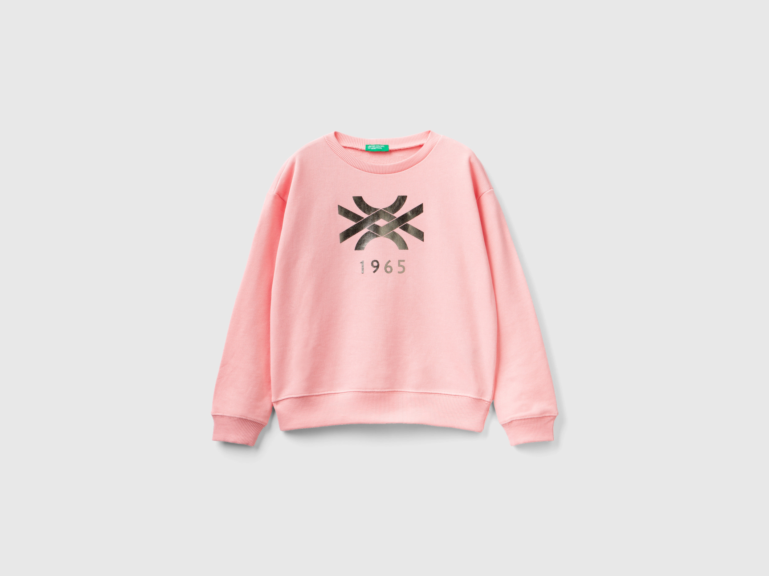 Benetton, 100% Cotton Sweatshirt With Logo, size 2XL, Pink, Kids