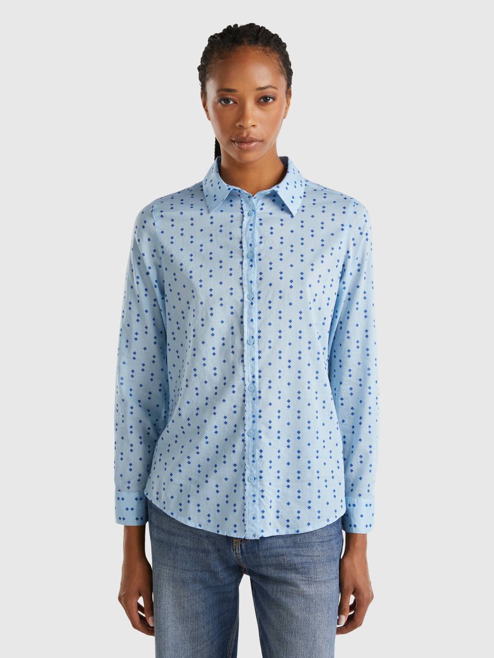 Camicia fantasia 100 cotone Azzurro Benetton
