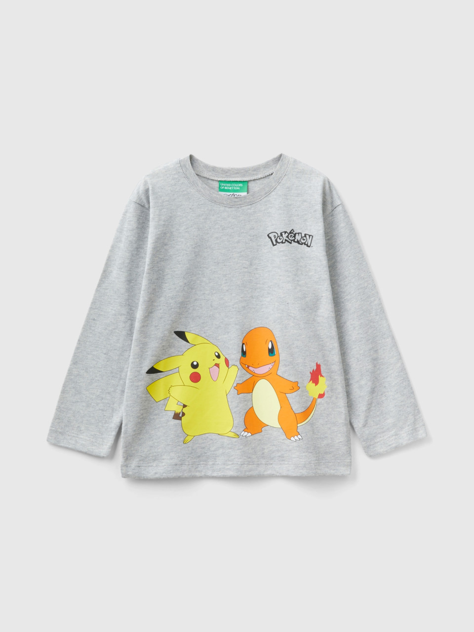 Benetton, T-shirt Pokémon 100 % Coton, Gris Clair, Enfants