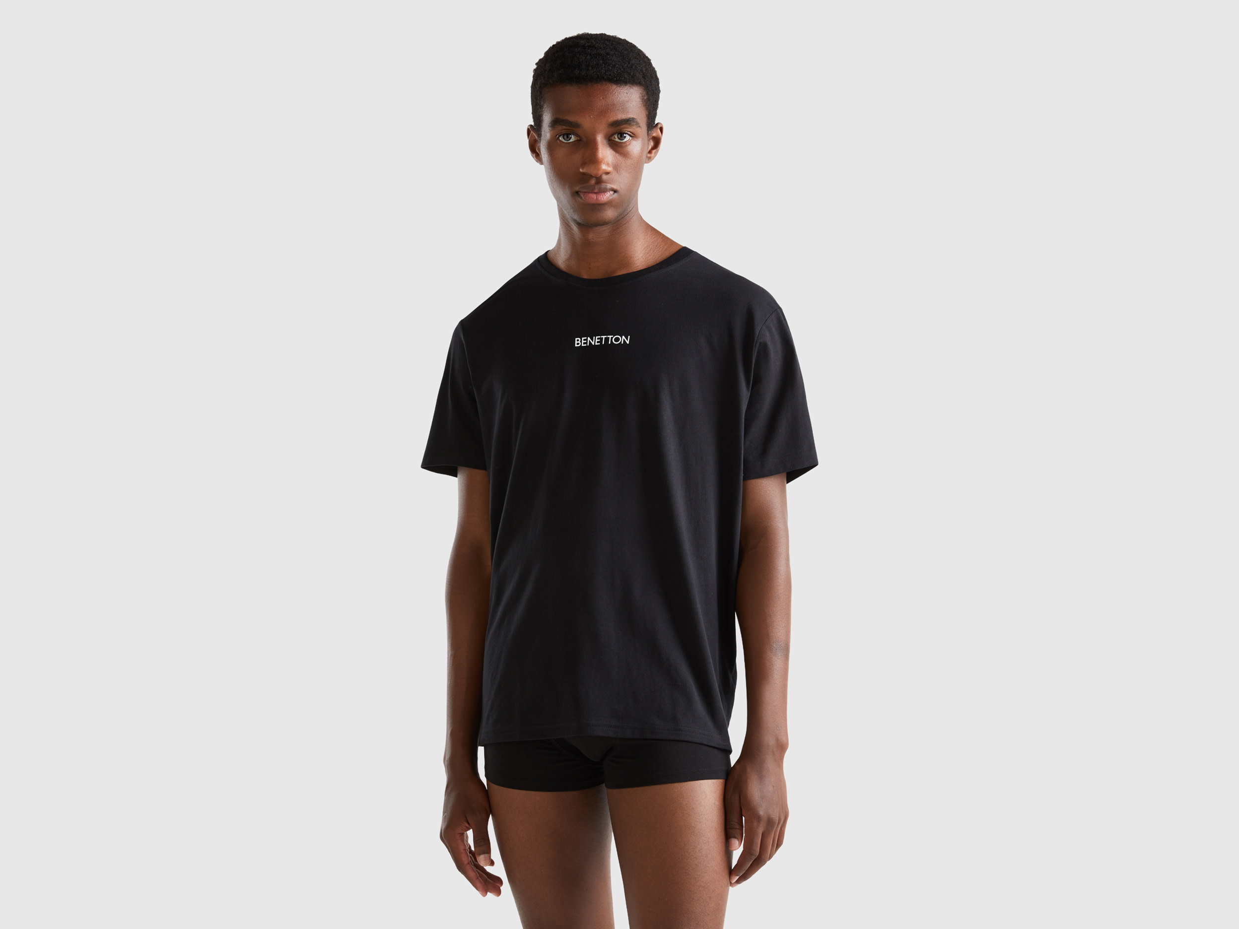Benetton, T-shirt With Logo Print, size L, Black, Men