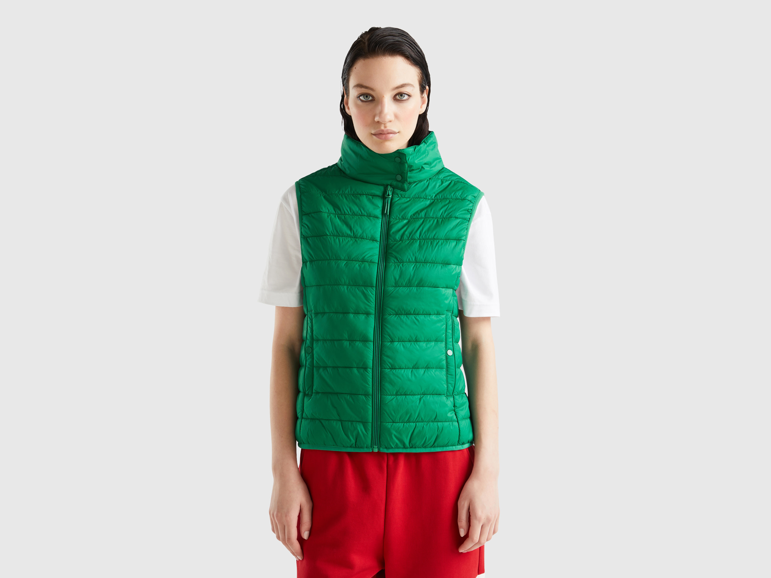 Benetton, Sleeveless Puffer Jacket With Recycled Wadding, size M, Green, Women