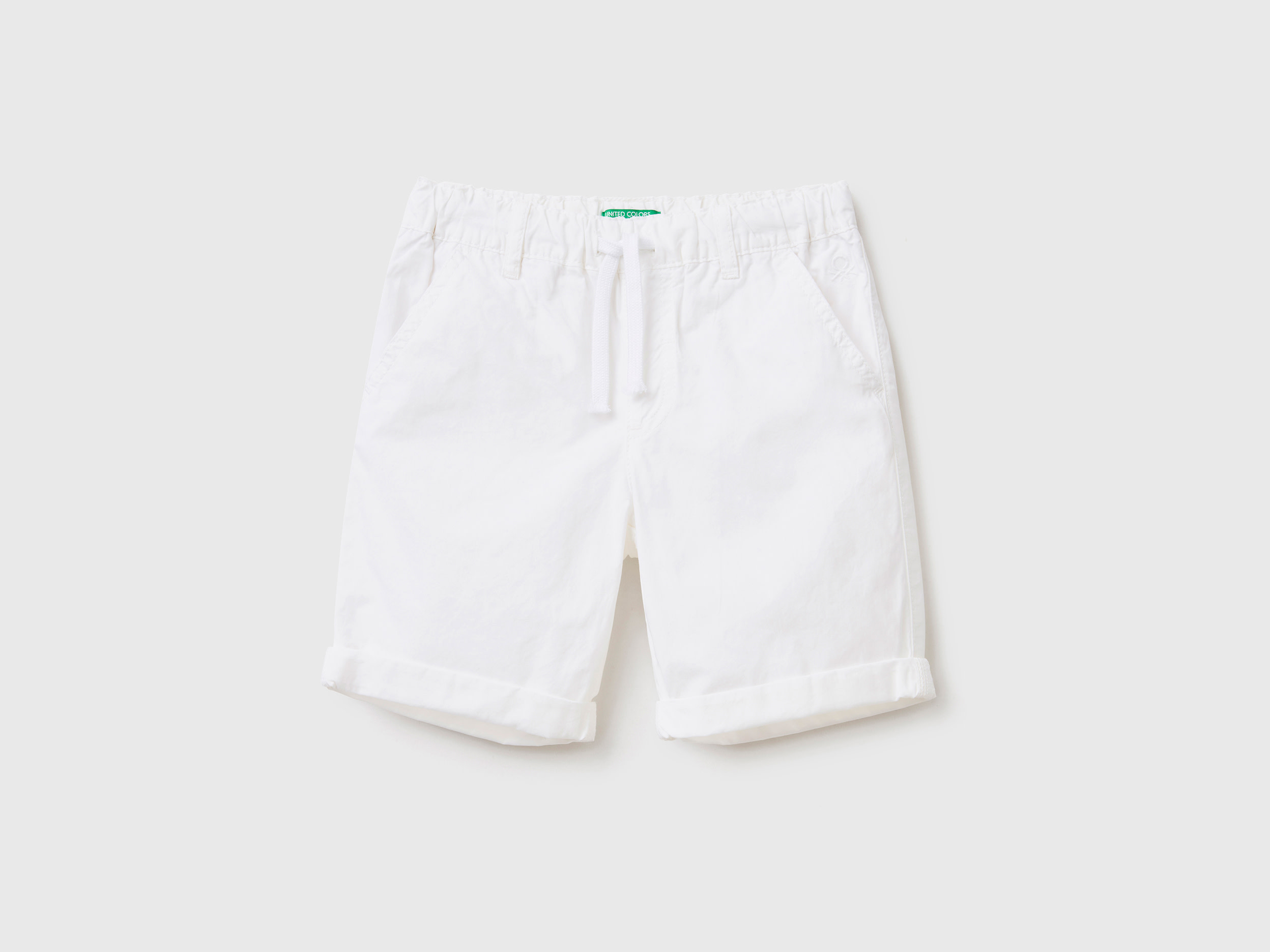 Benetton, 100% Cotton Shorts With Drawstring, size 5-6, White, Kids
