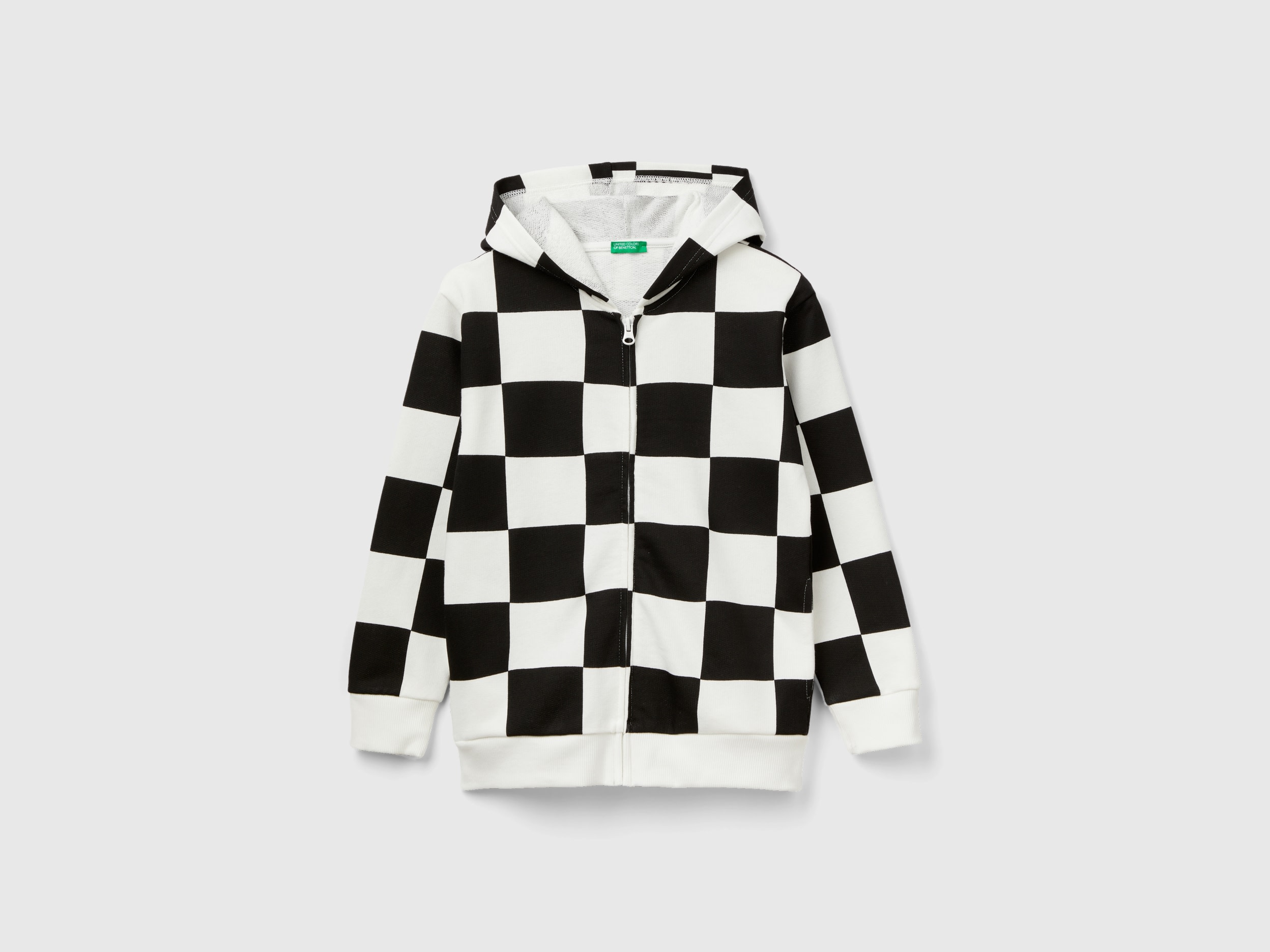 Benetton, Checkered Hoodie, size S, White, Kids