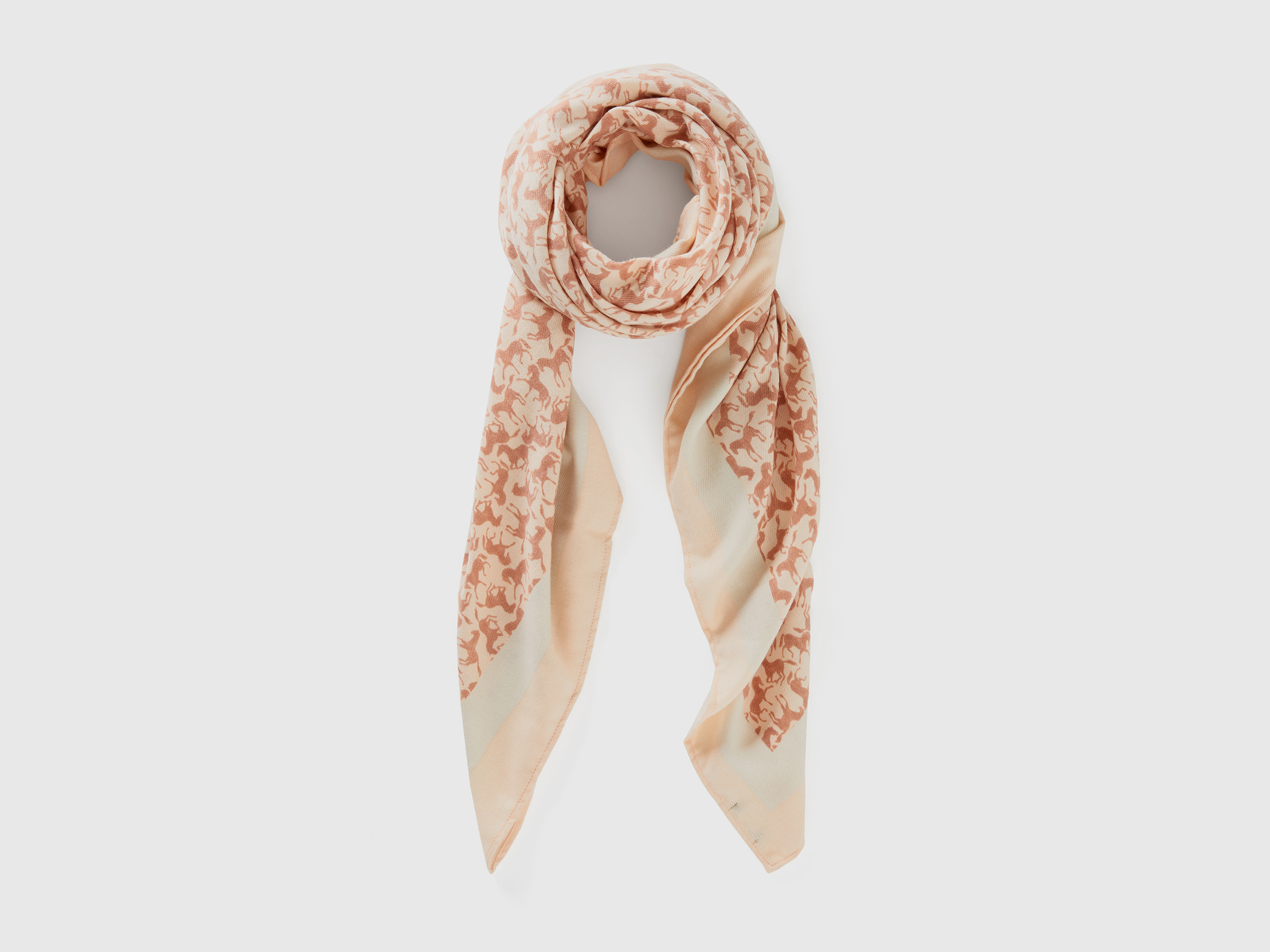 Benetton, Flesh Pink Scarf With Horse Print, size OS, Nude, Women