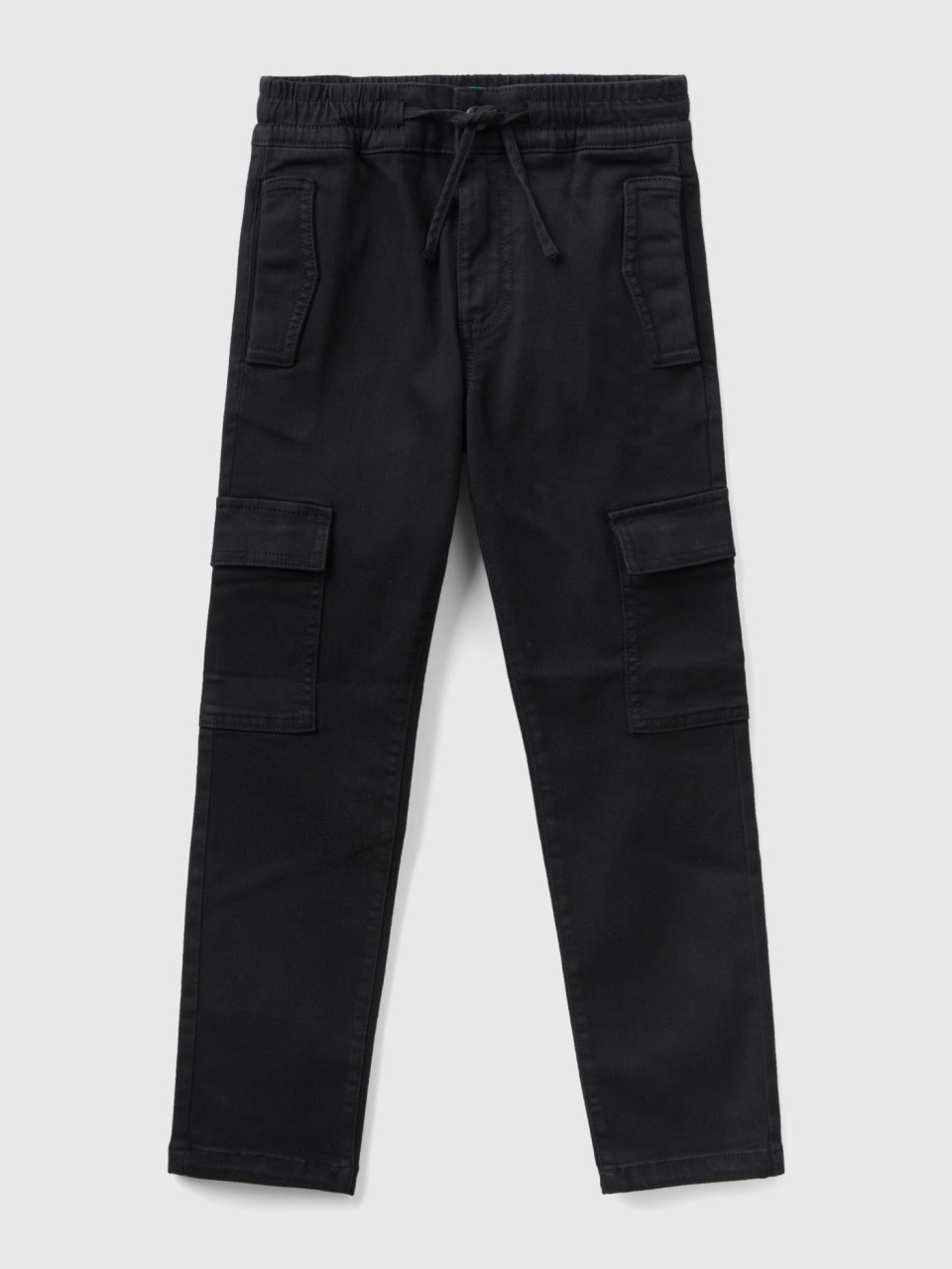 Benetton, Cargo Trousers With Drawstring, Black, Kids