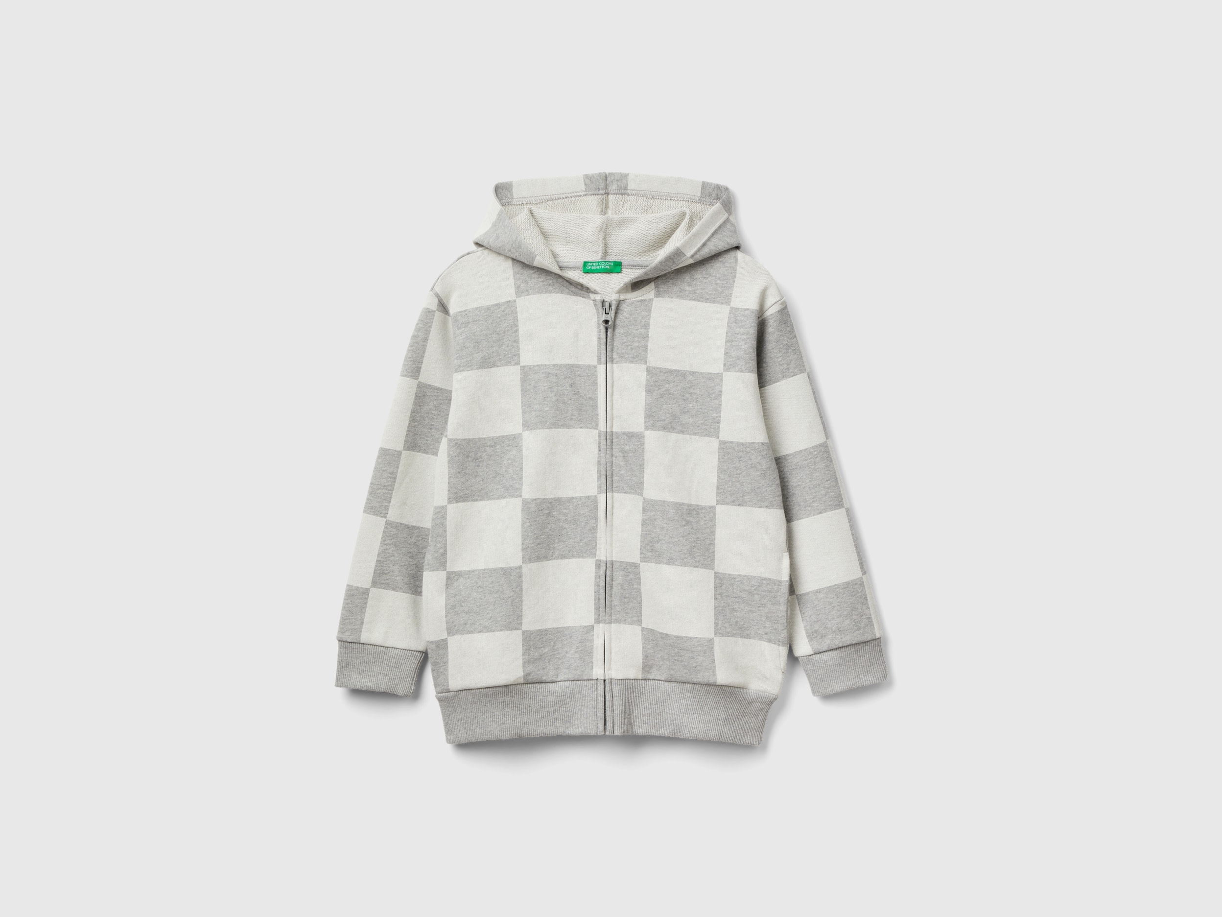 Benetton, Checkered Hoodie, size 3XL, Light Gray, Kids