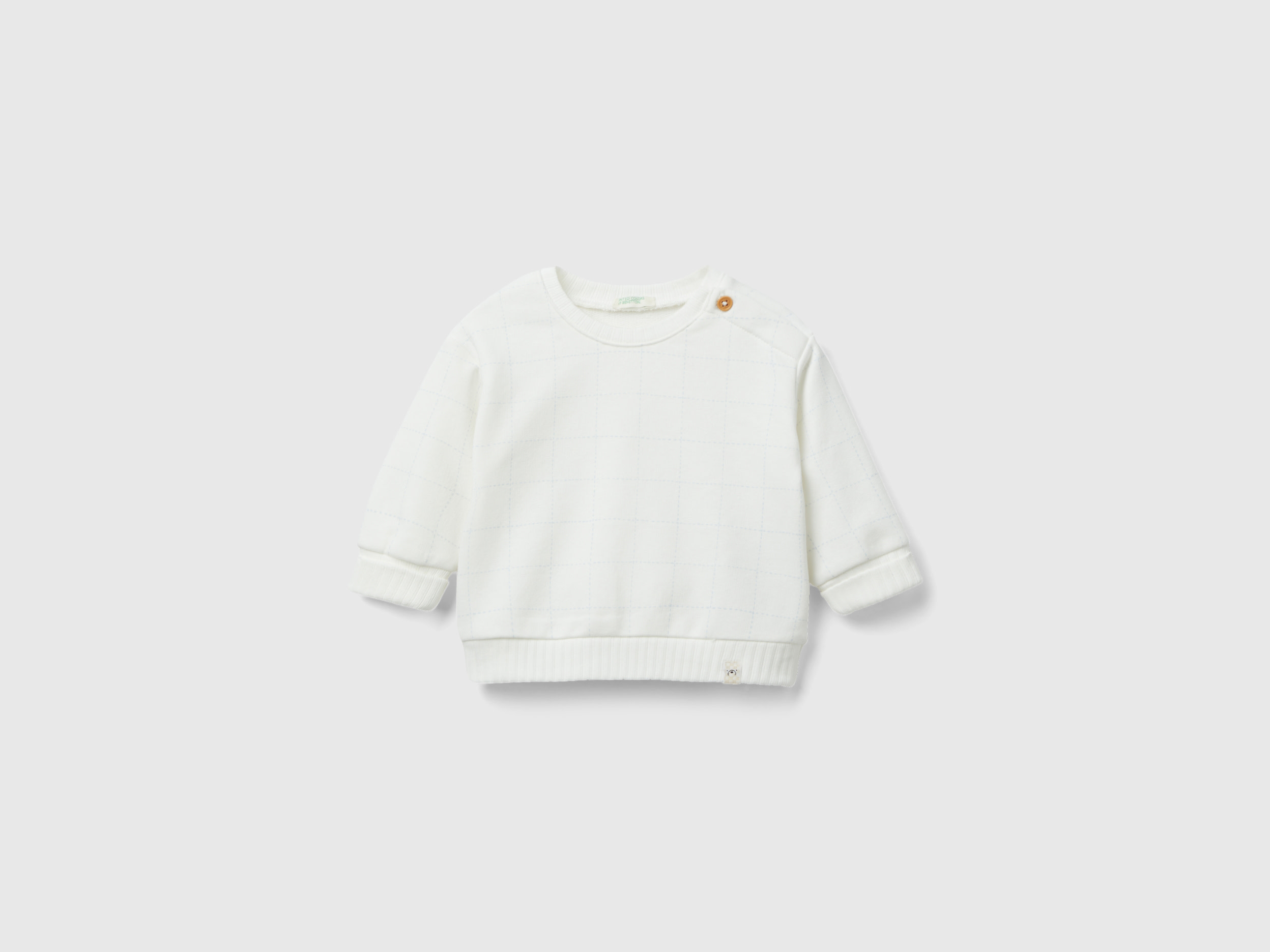 Benetton, Crew Neck Check Sweatshirt, size 0-1, Creamy White, Kids