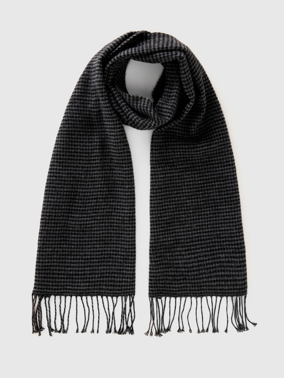Benetton, Houndstooth Scarf In Recycled Cotton Blend, Black, Men