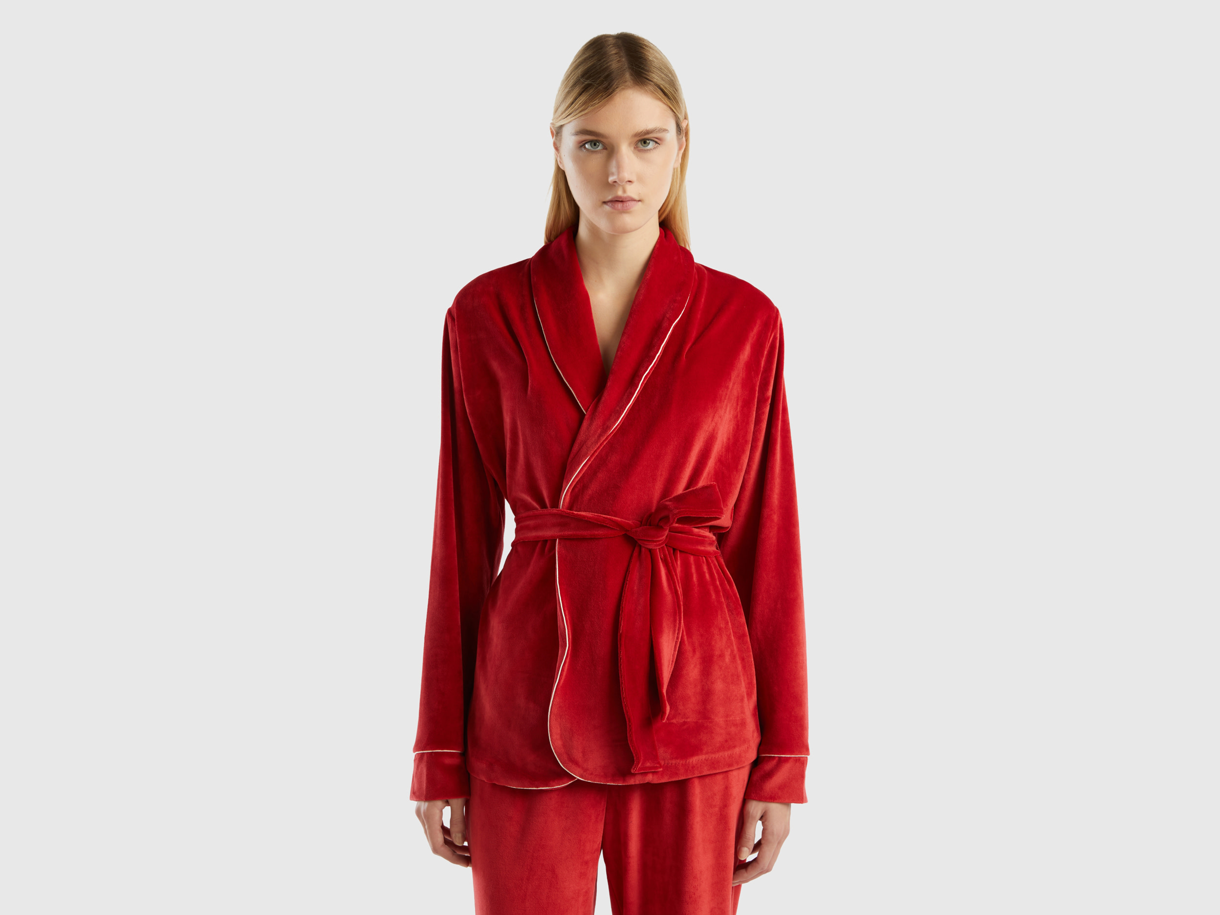 Benetton, Velour Pyjama Top, size S, Red, Women