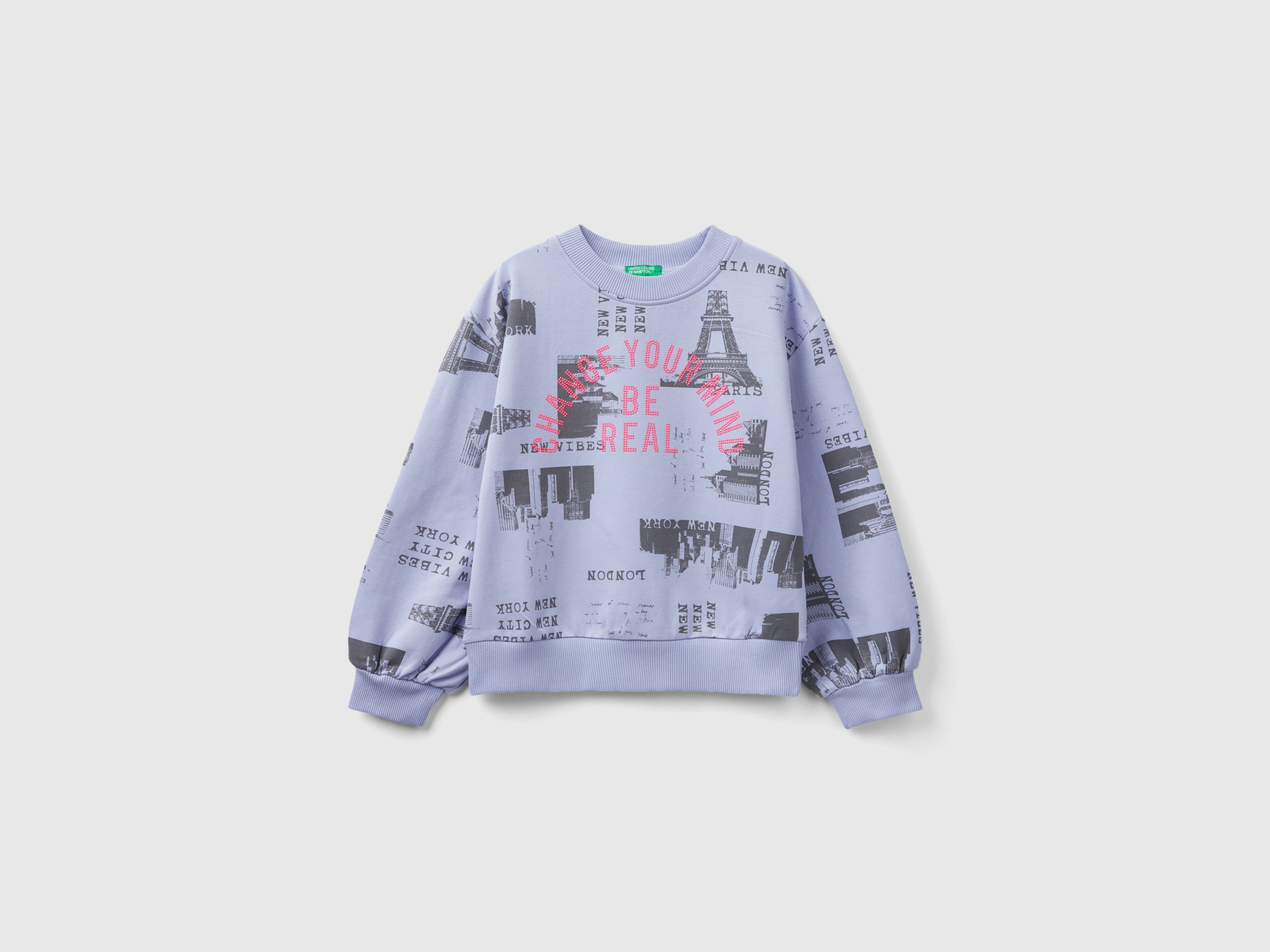 Benetton, Sweatshirt With City Print And Studs, size M, Lilac, Kids