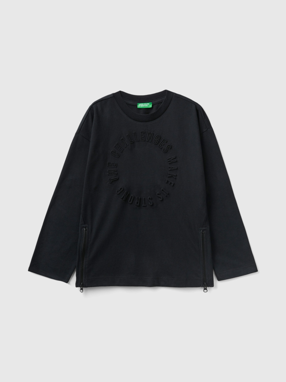 Benetton, Oversize-sweatshirt Mit Relief-print, Schwarz, male