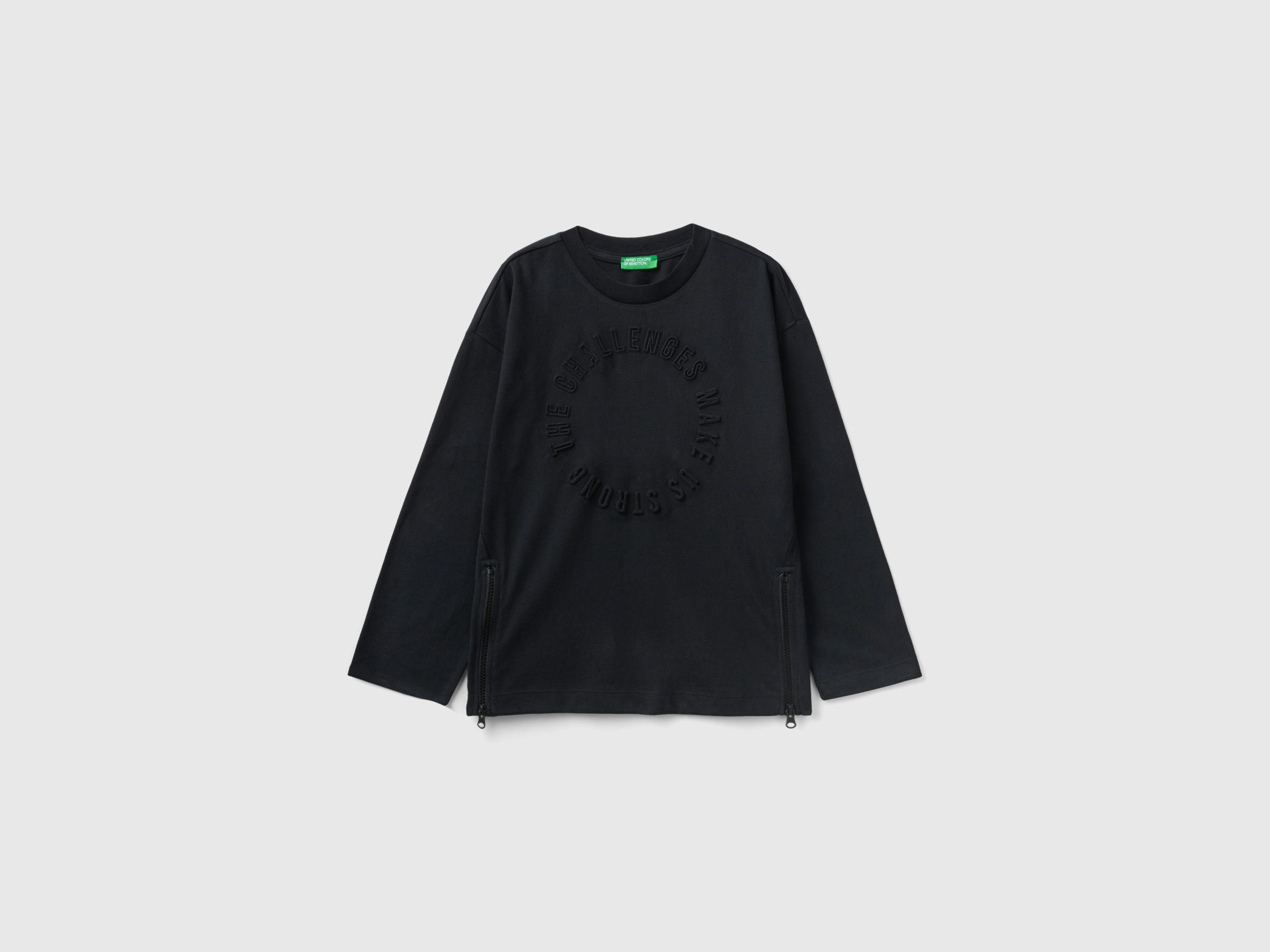 Benetton, Oversized Fit Sweatshirt With Embossed Print, size XL, Black, Kids