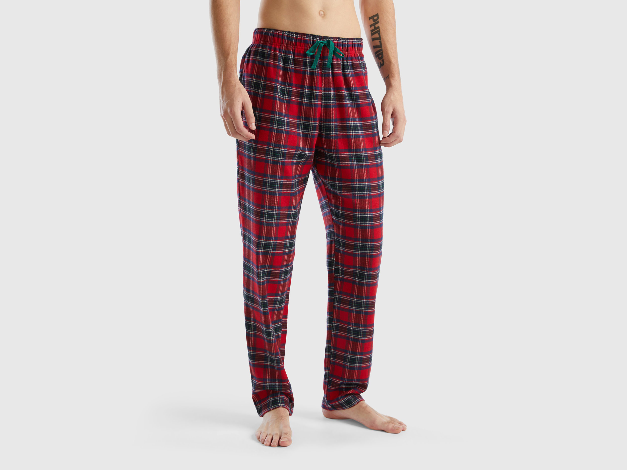 Benetton, Red And Blue Tartan Trousers, size S, Red, Men