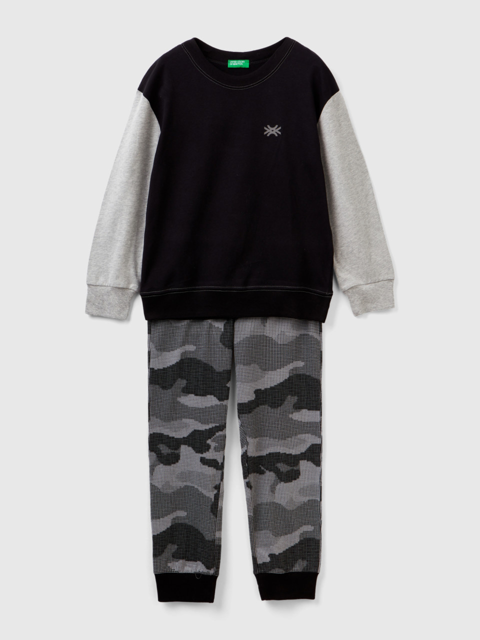 Benetton, Pyjama Avec Pantalon Camouflage, Noir, Enfants