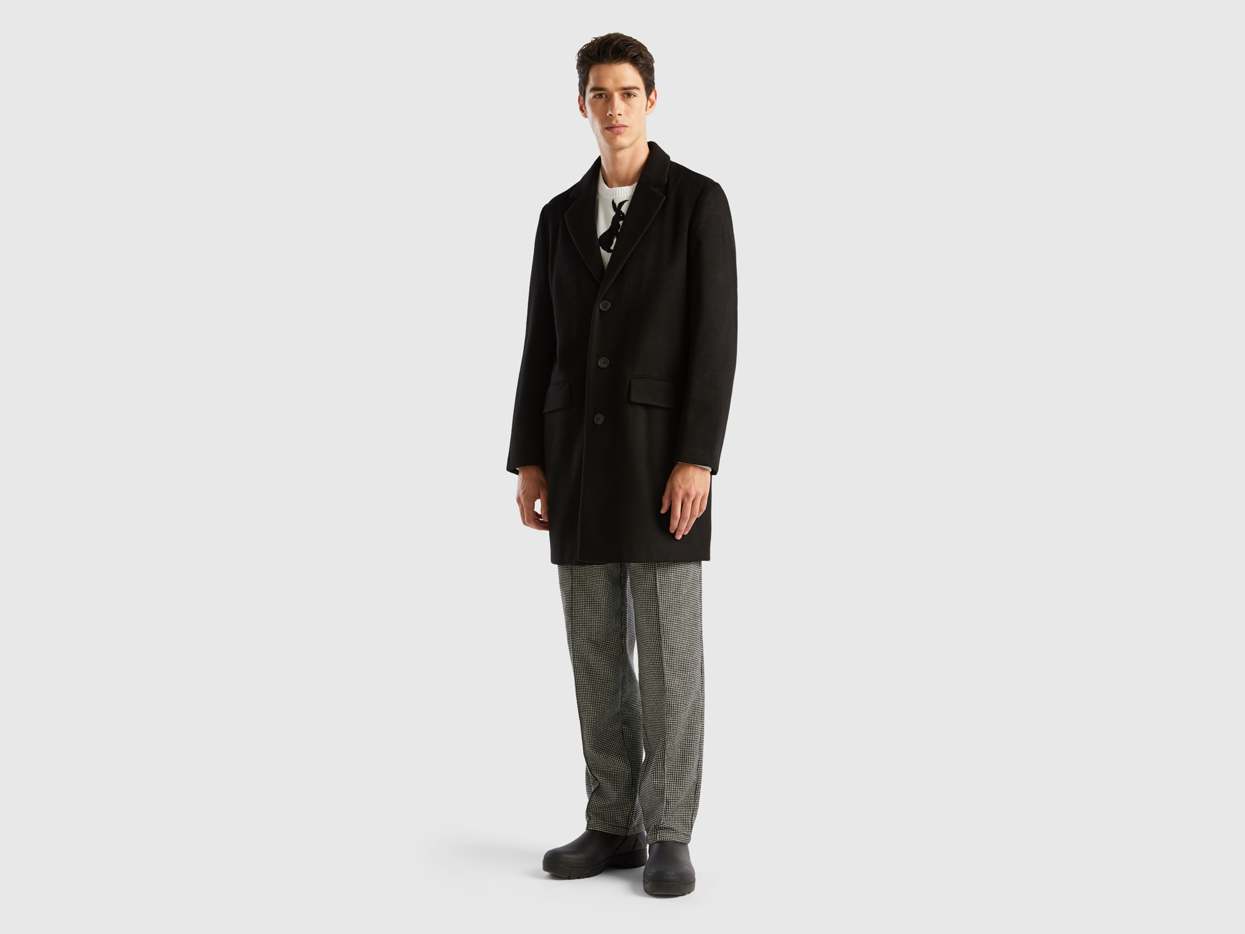 Benetton, Lined Coat In Wool Blend, size 36, Black, Men