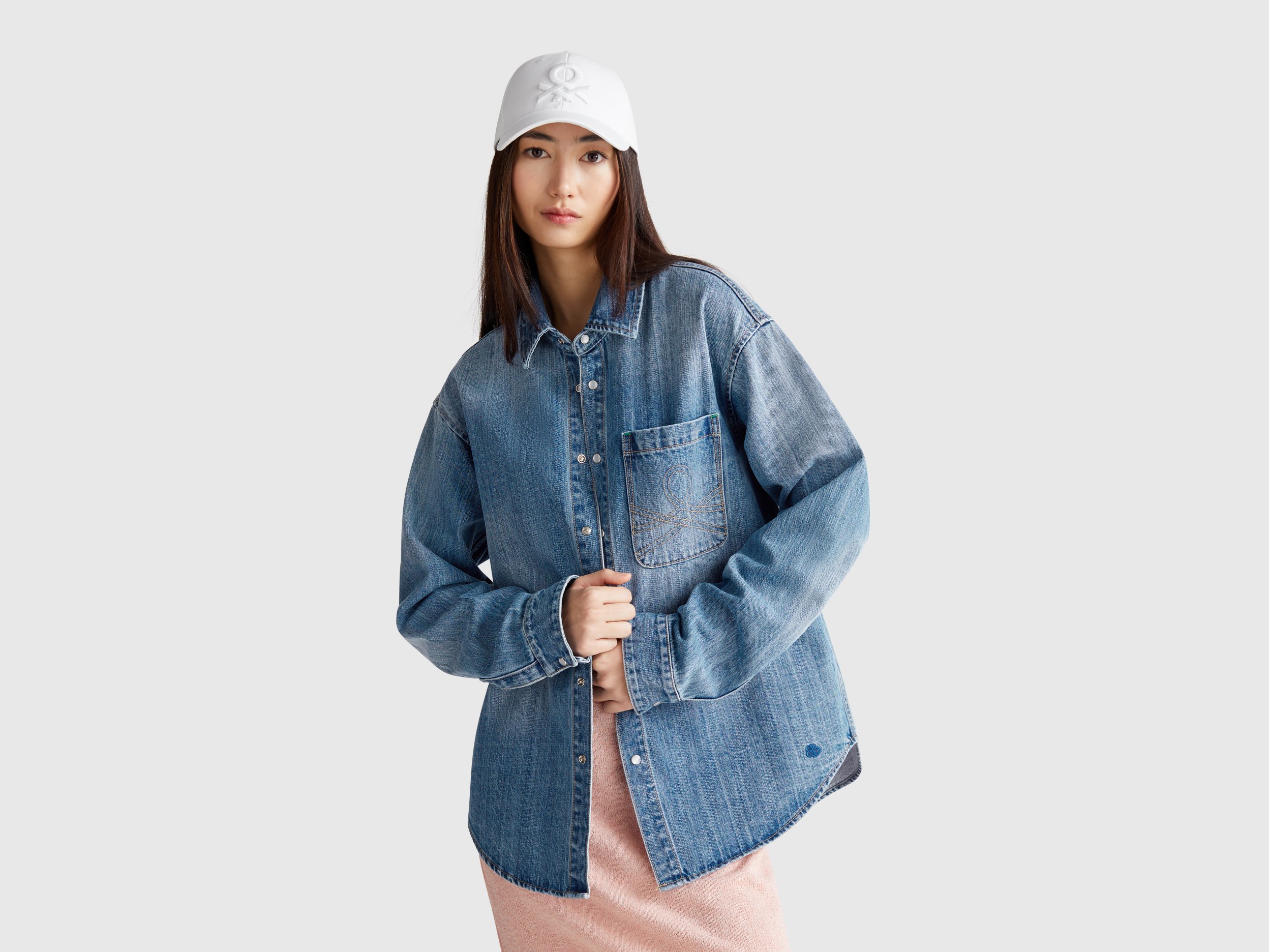 Benetton, Denim Shirt, size OS, Light Blue, Women