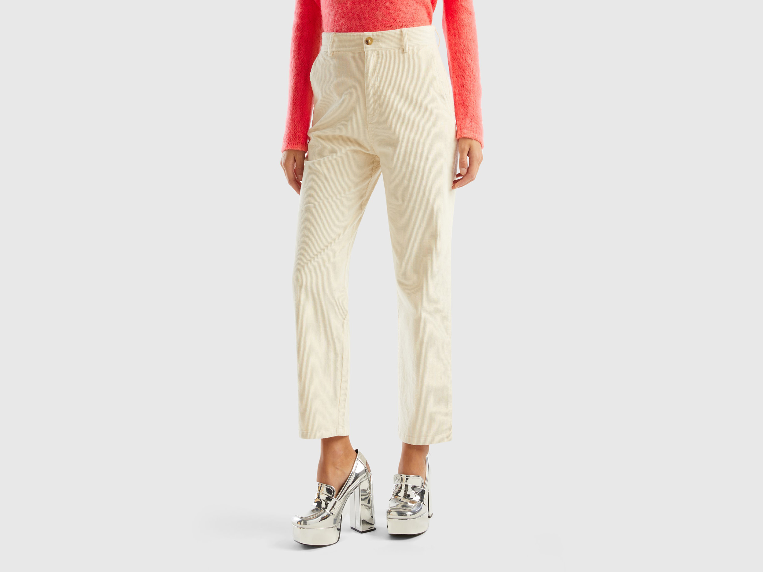 Benetton, Soft Corduroy Trousers, size 12, Creamy White, Women