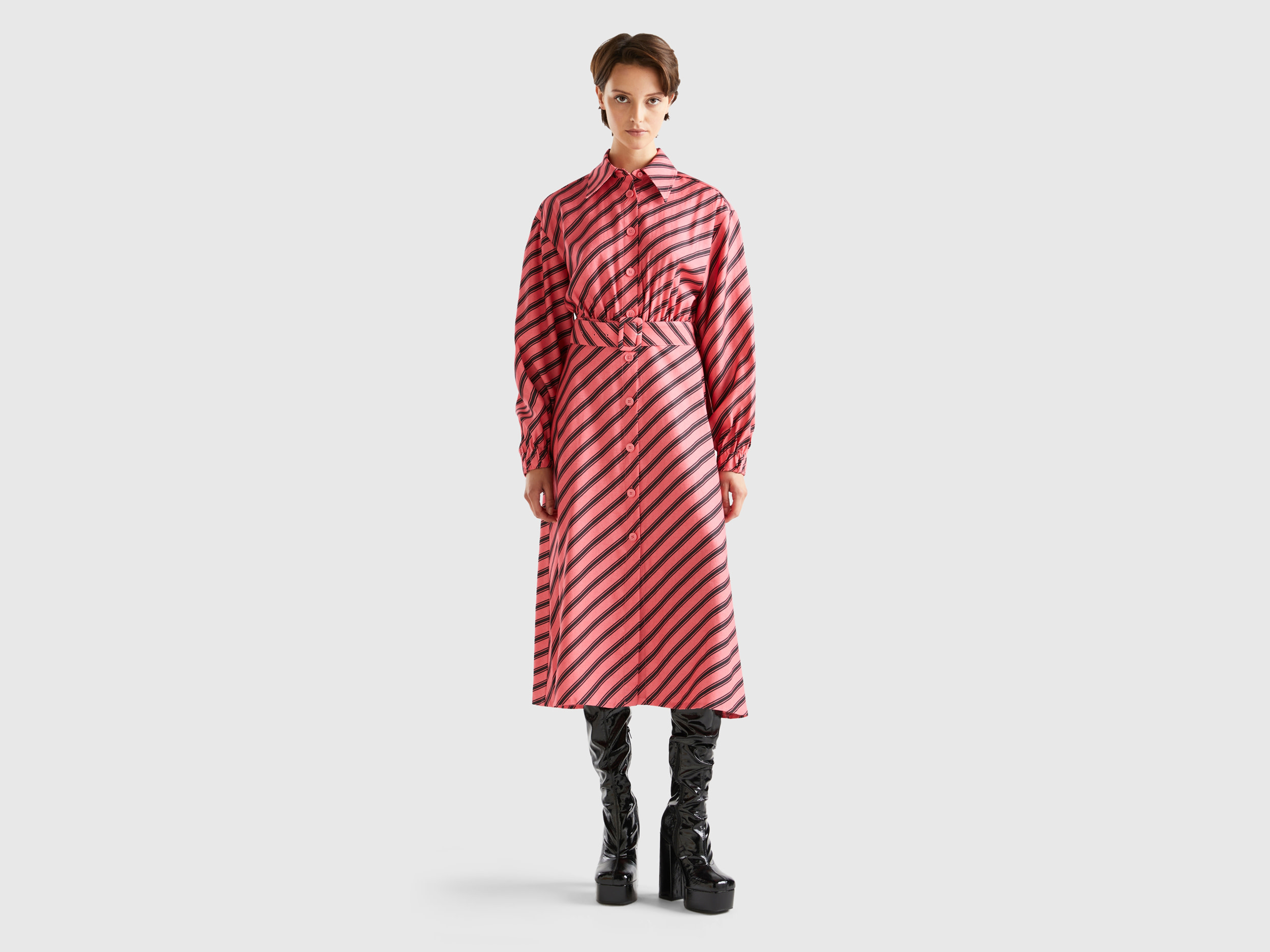 benetton, robe midi à rayures militaires, taille xl, rose, femme