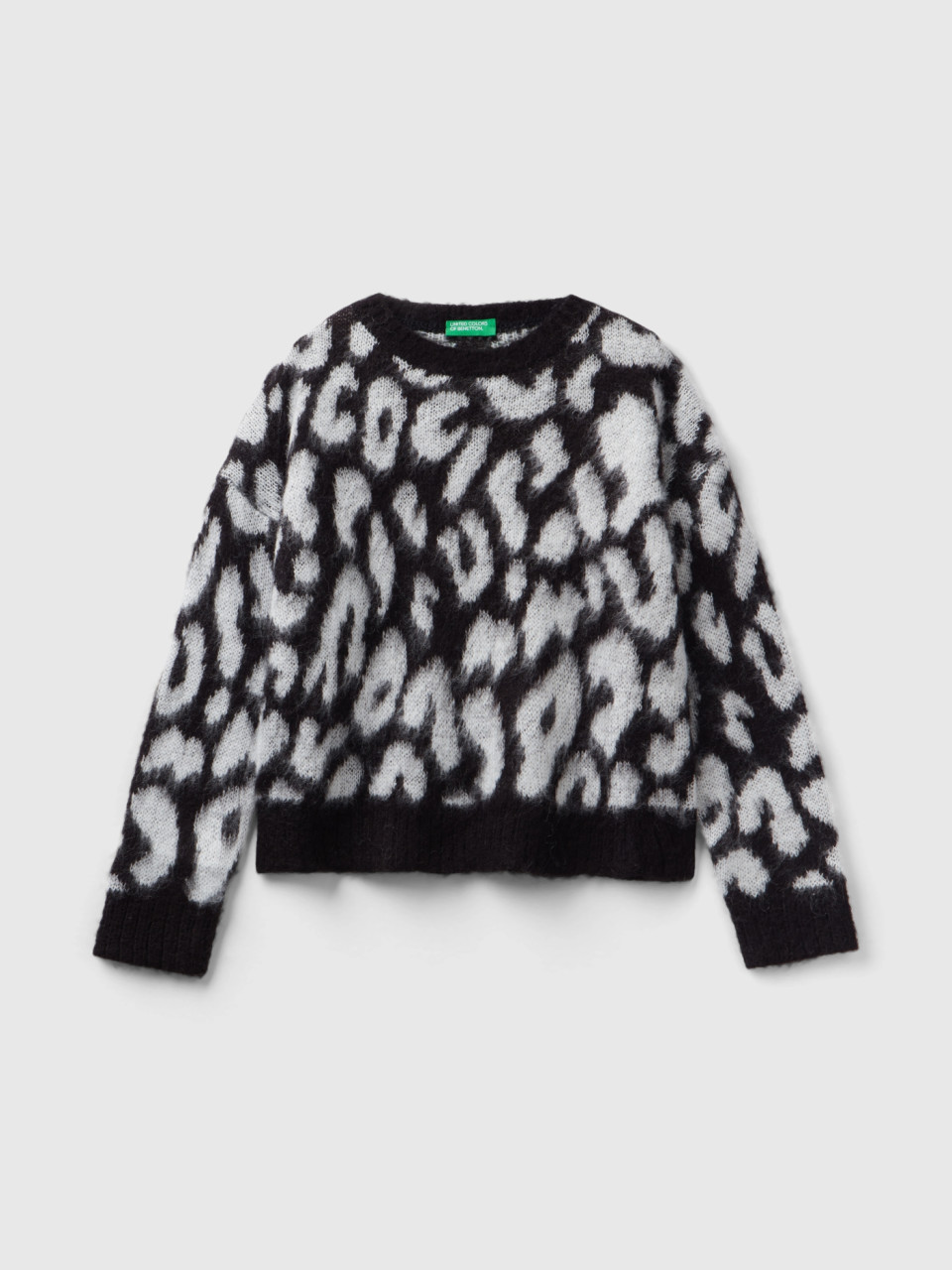 Benetton, Animal Print Sweater In Wool Blend, Multi-color, Kids