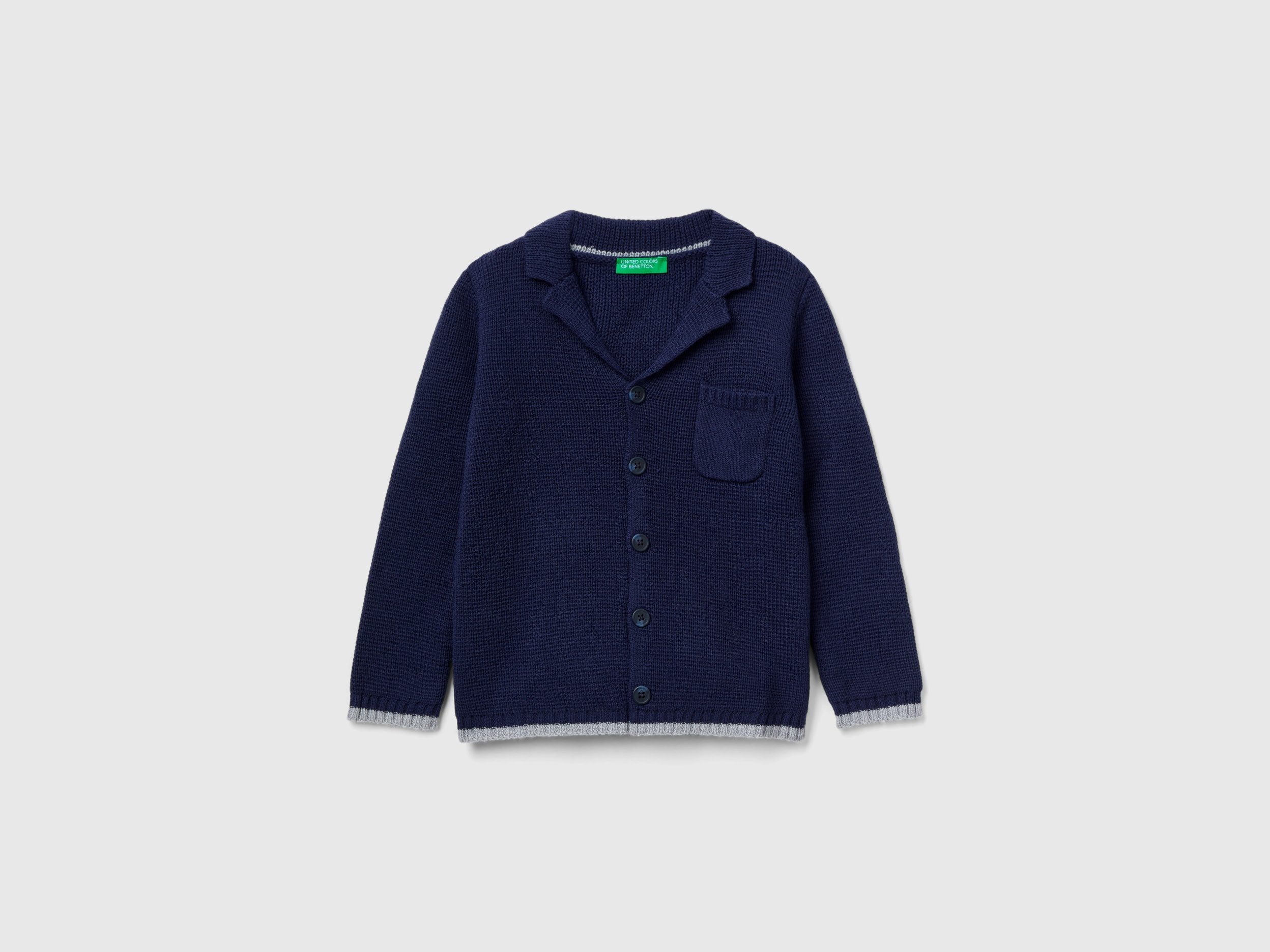 Benetton, Knit Blazer With Pocket, size 5-6, Dark Blue, Kids