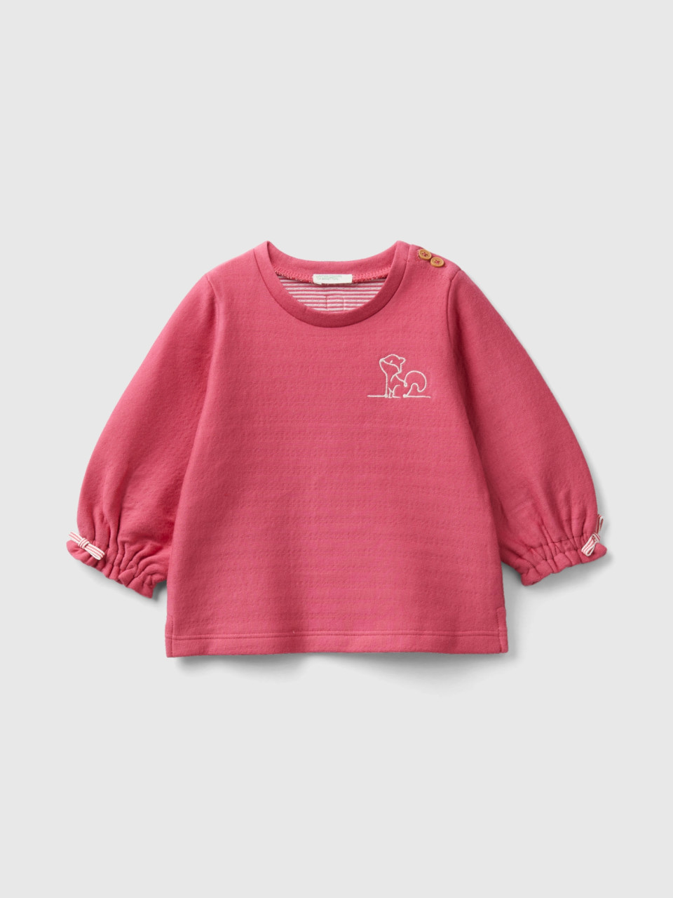 Benetton, Striped Sweatshirt With Embroidery, Salmon, Kids