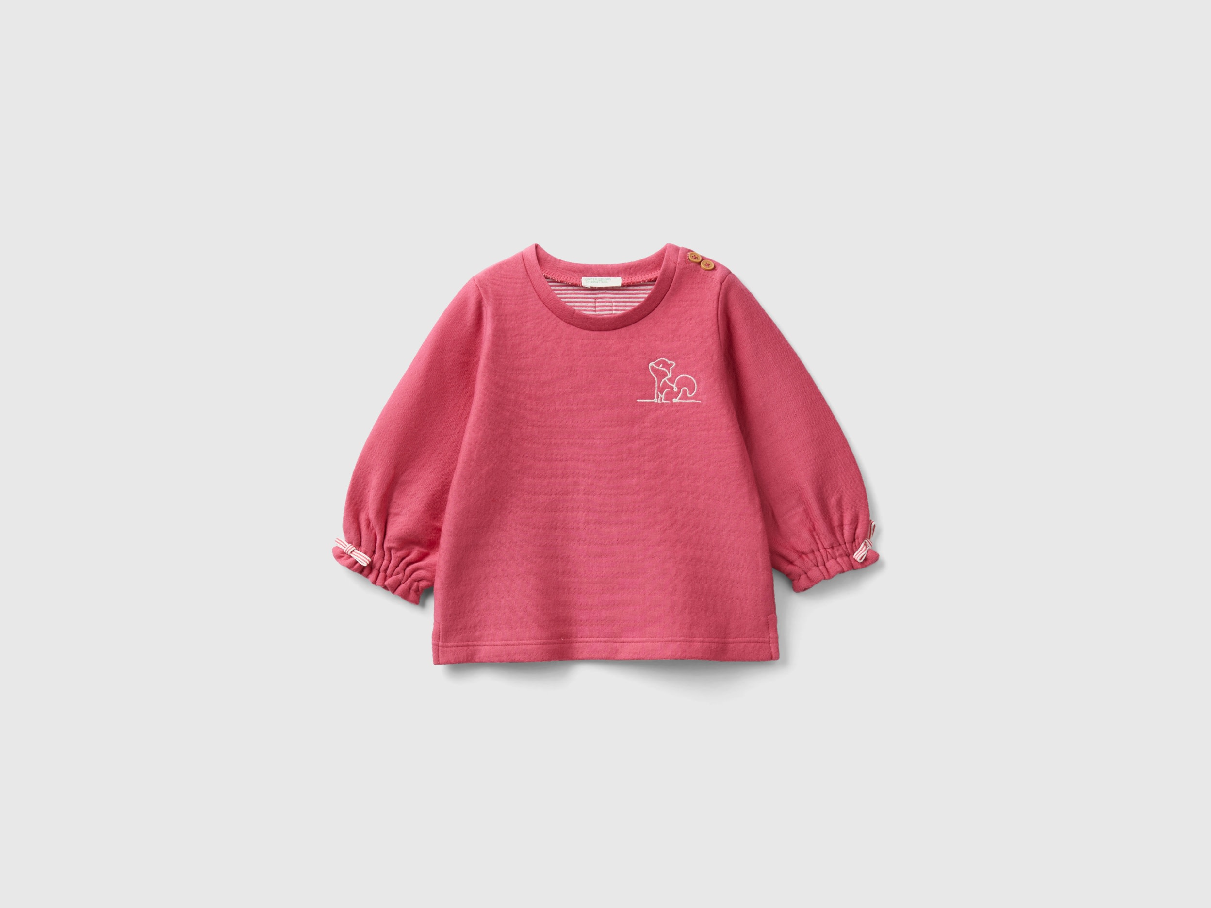 Benetton, Striped Sweatshirt With Embroidery, size 0-1, Salmon, Kids