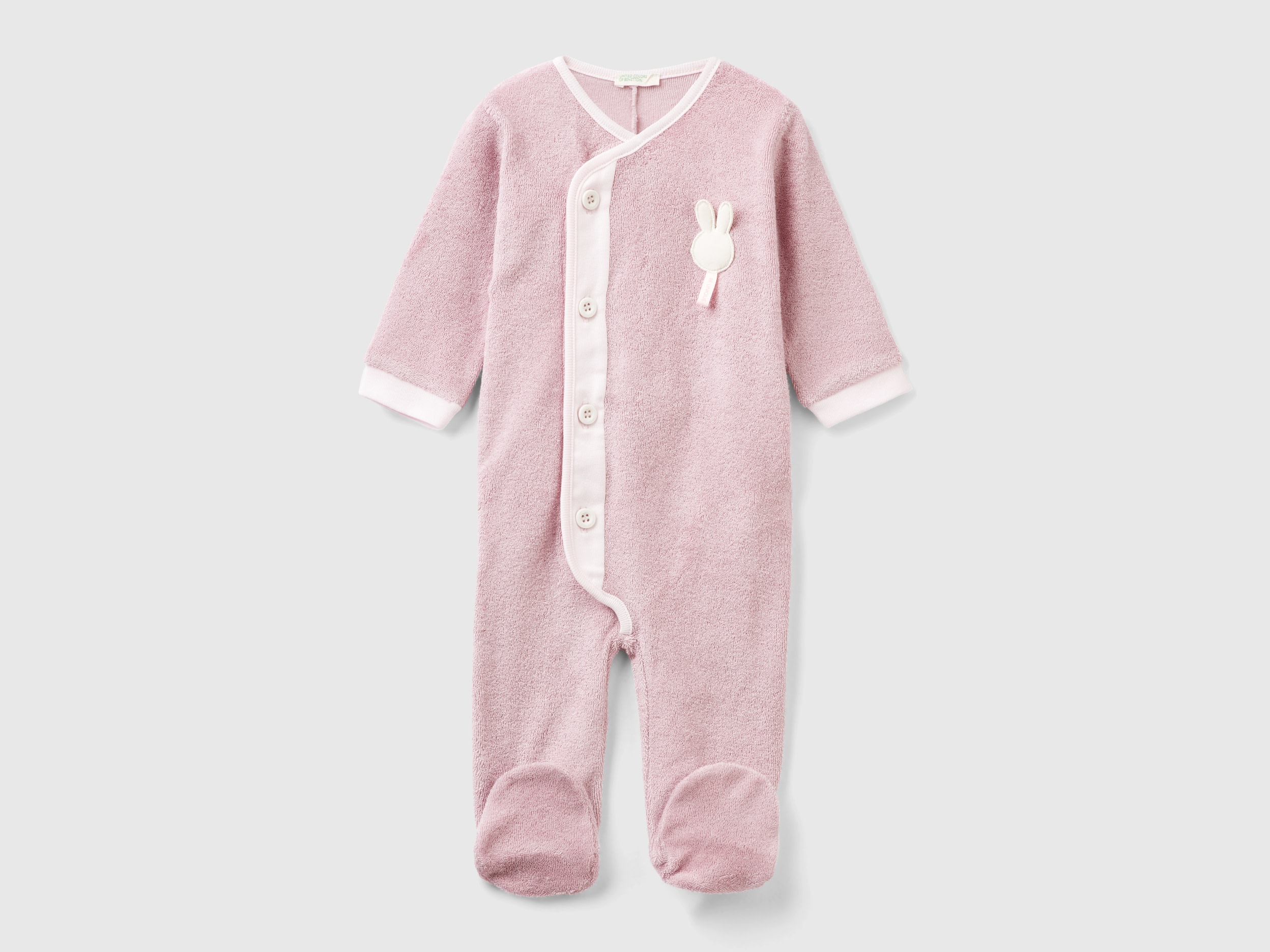 Benetton, Onesie In Terry Cloth With Patch, size 6-9, Pink, Kids