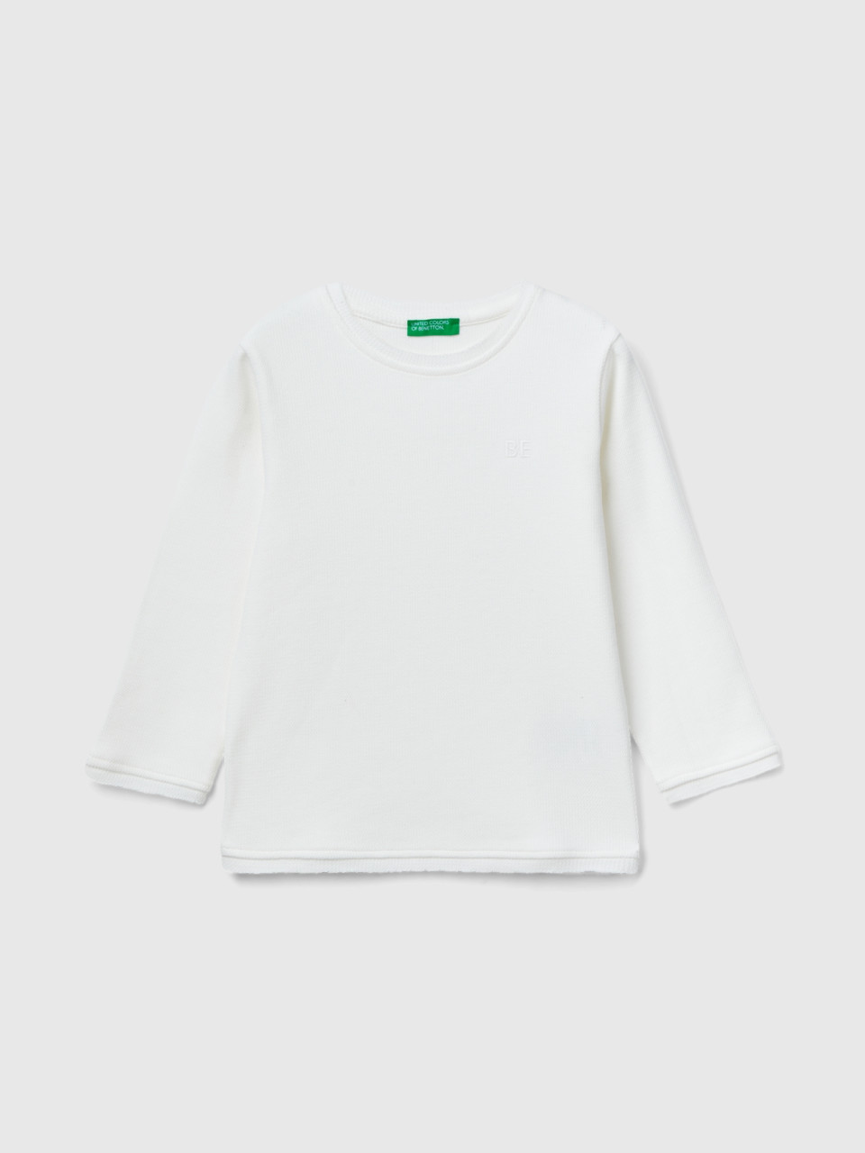 Benetton, T-shirt With be Embroidery, Creamy White, Kids