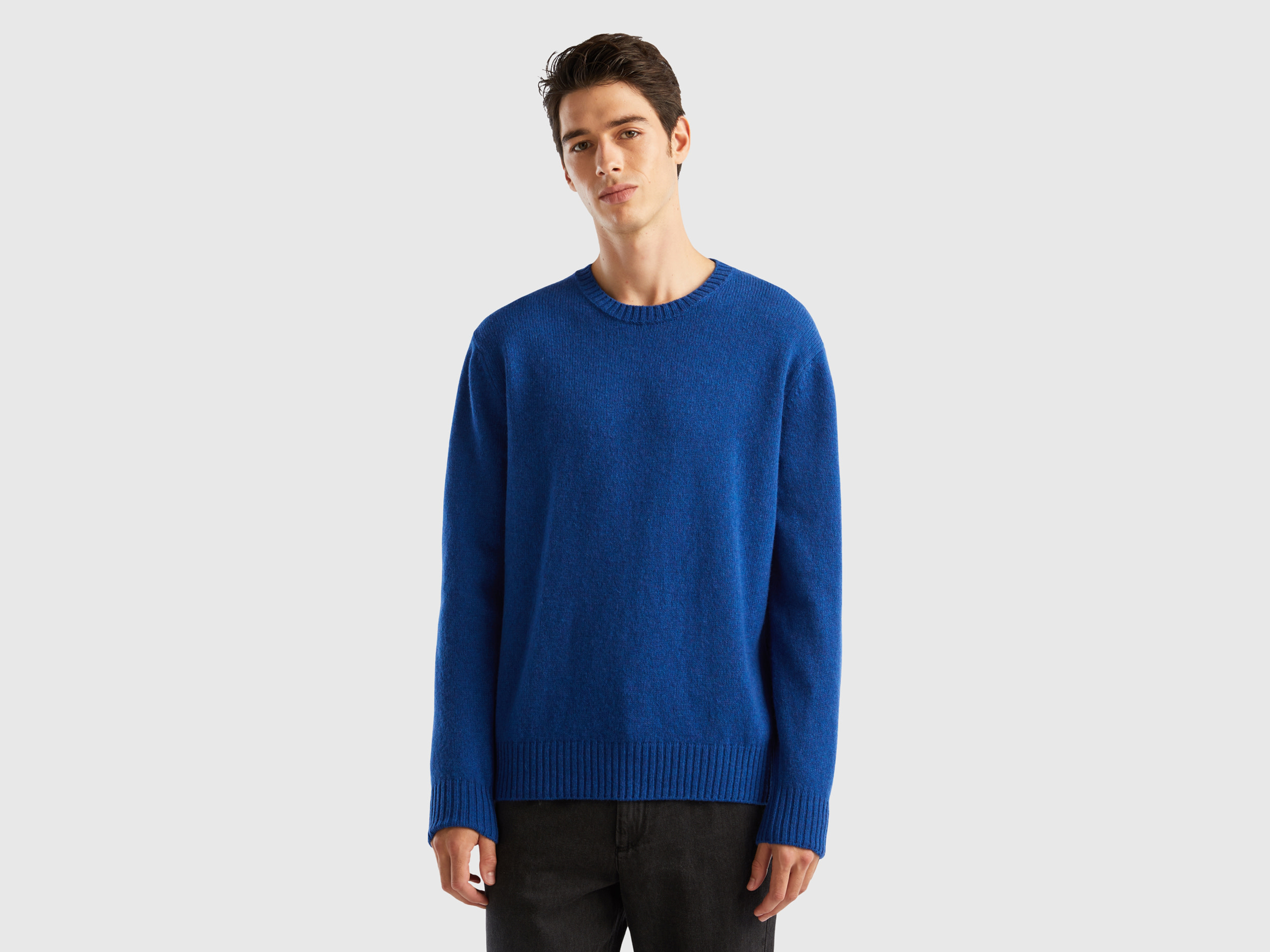 Benetton, Sweater In Shetland Wool, size XXL, Bright Blue, Men