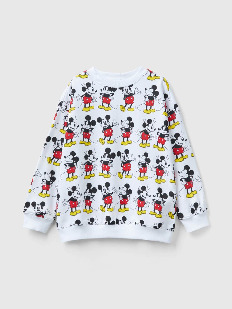 Benetton, White Sweatshirt With Mickey Mouse Print, White, Kids