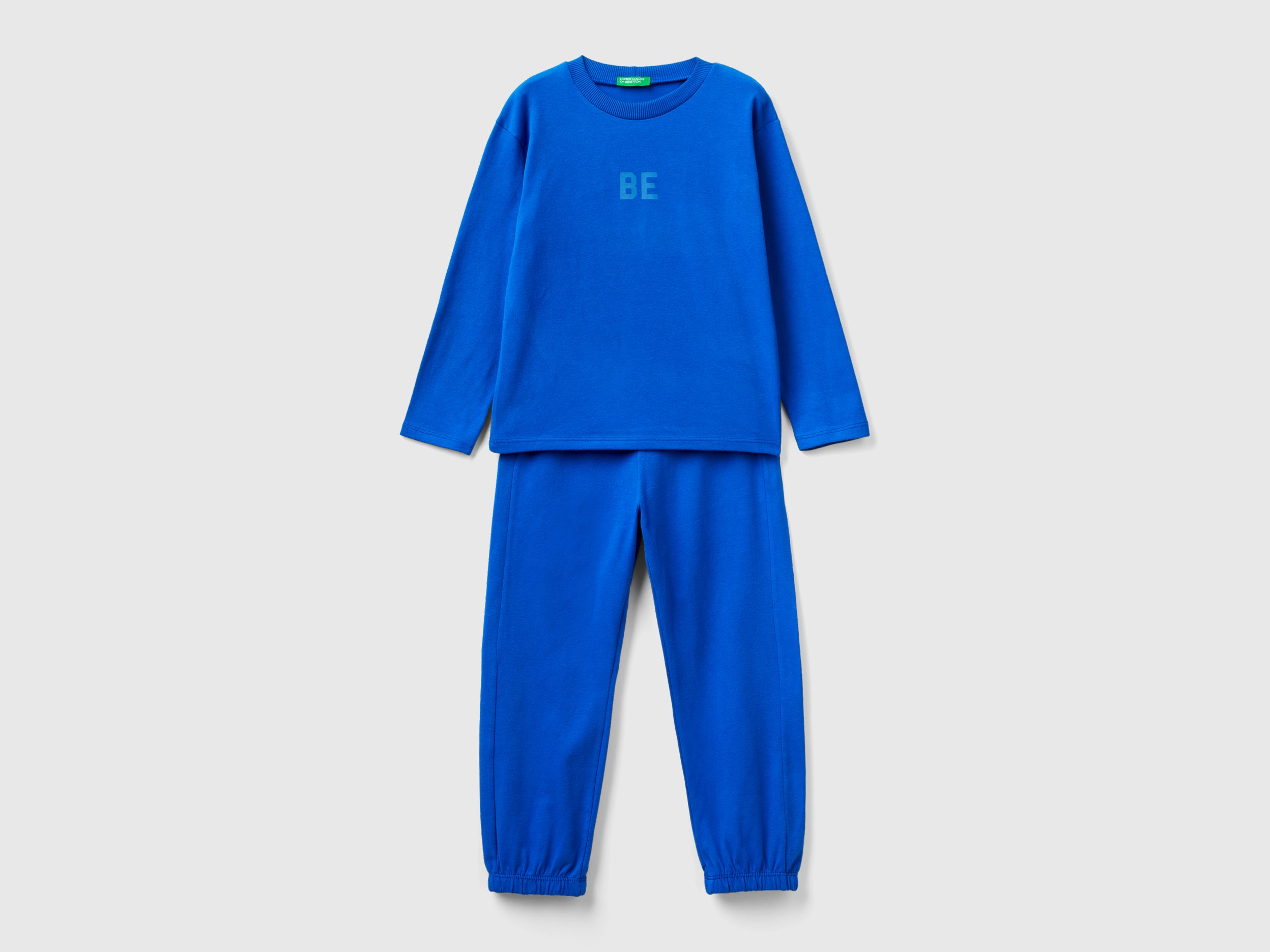 Benetton, Long Pyjamas In Warm Jersey, size M, Bright Blue, Kids