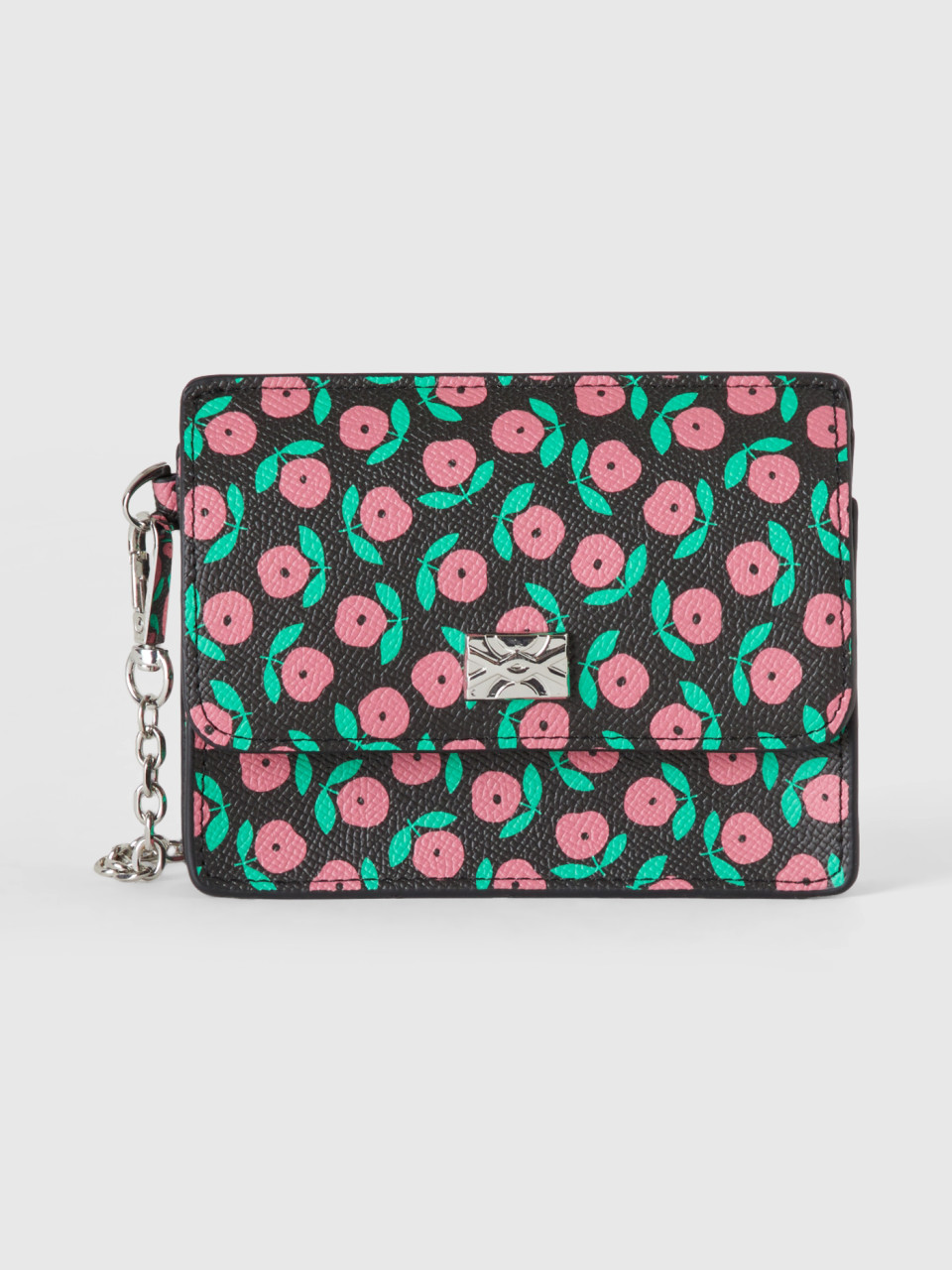 Benetton, Wallet And Card Holder With Pink Flowers, Black, Women