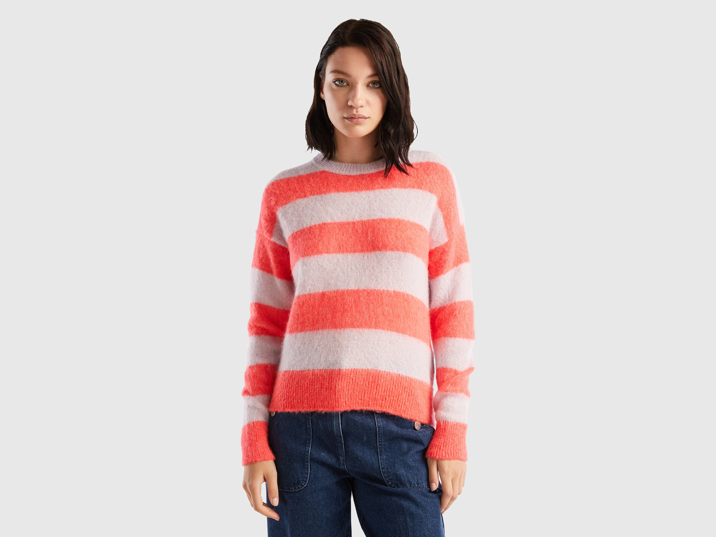 Benetton, Striped Sweater In Alpaca Blend, size L, Orange, Women