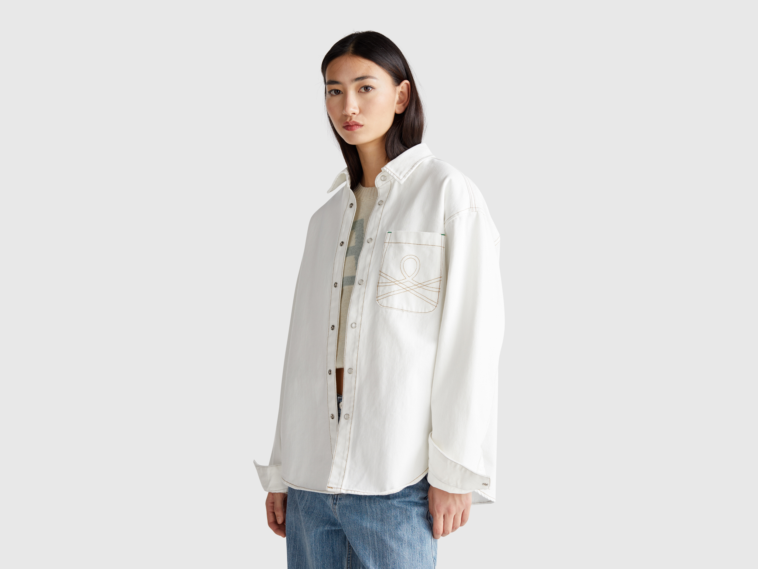 Benetton, Denim Shirt, size OS, Creamy White, Women