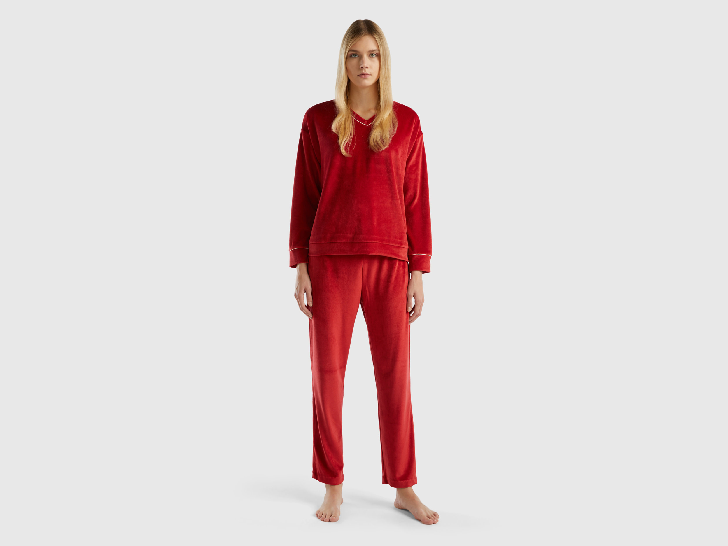 Benetton, Velour Pyjamas, size L, Red, Women