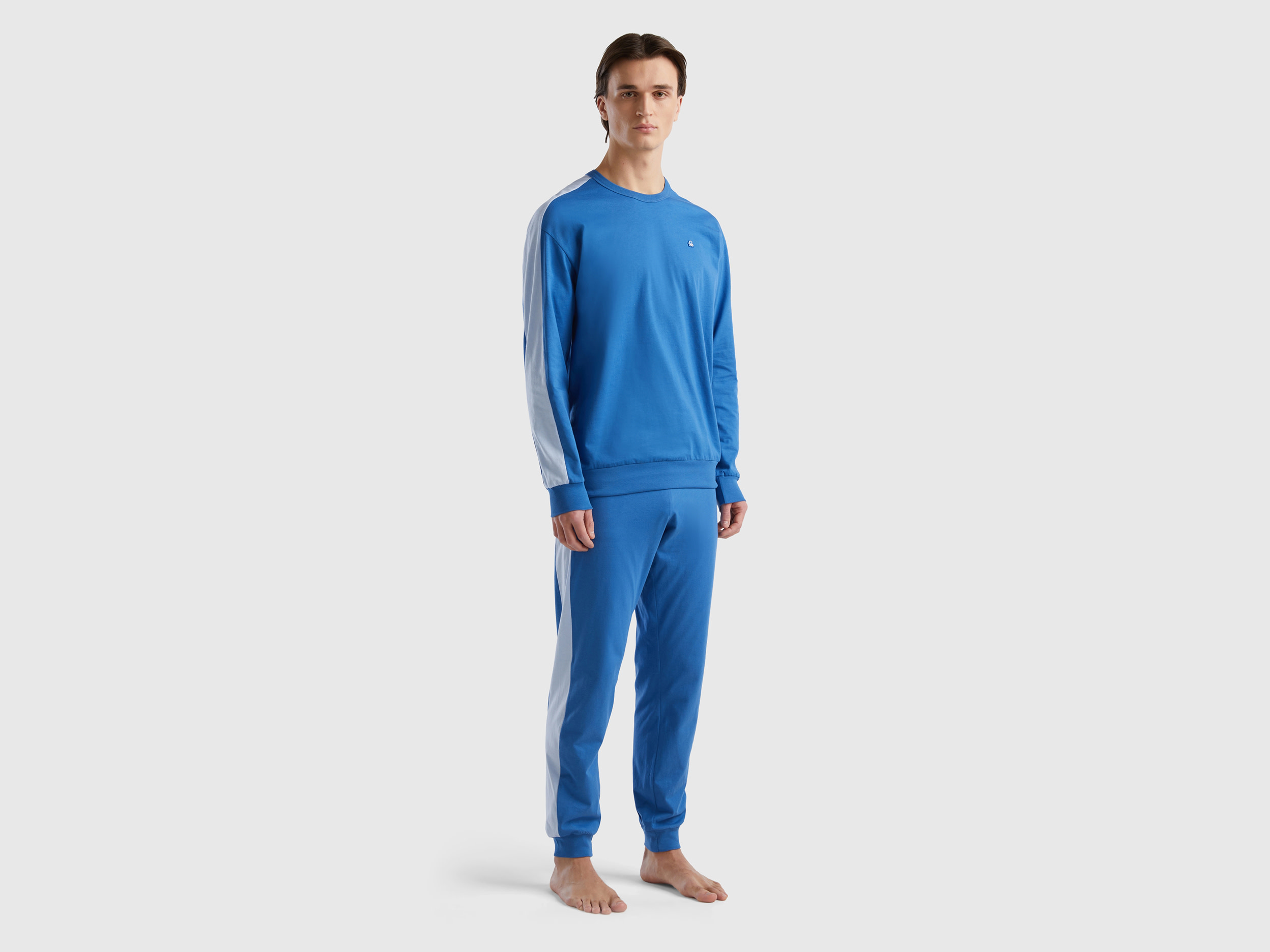 Benetton, Pyjamas With Side Stripes, size XL, Blue, Men