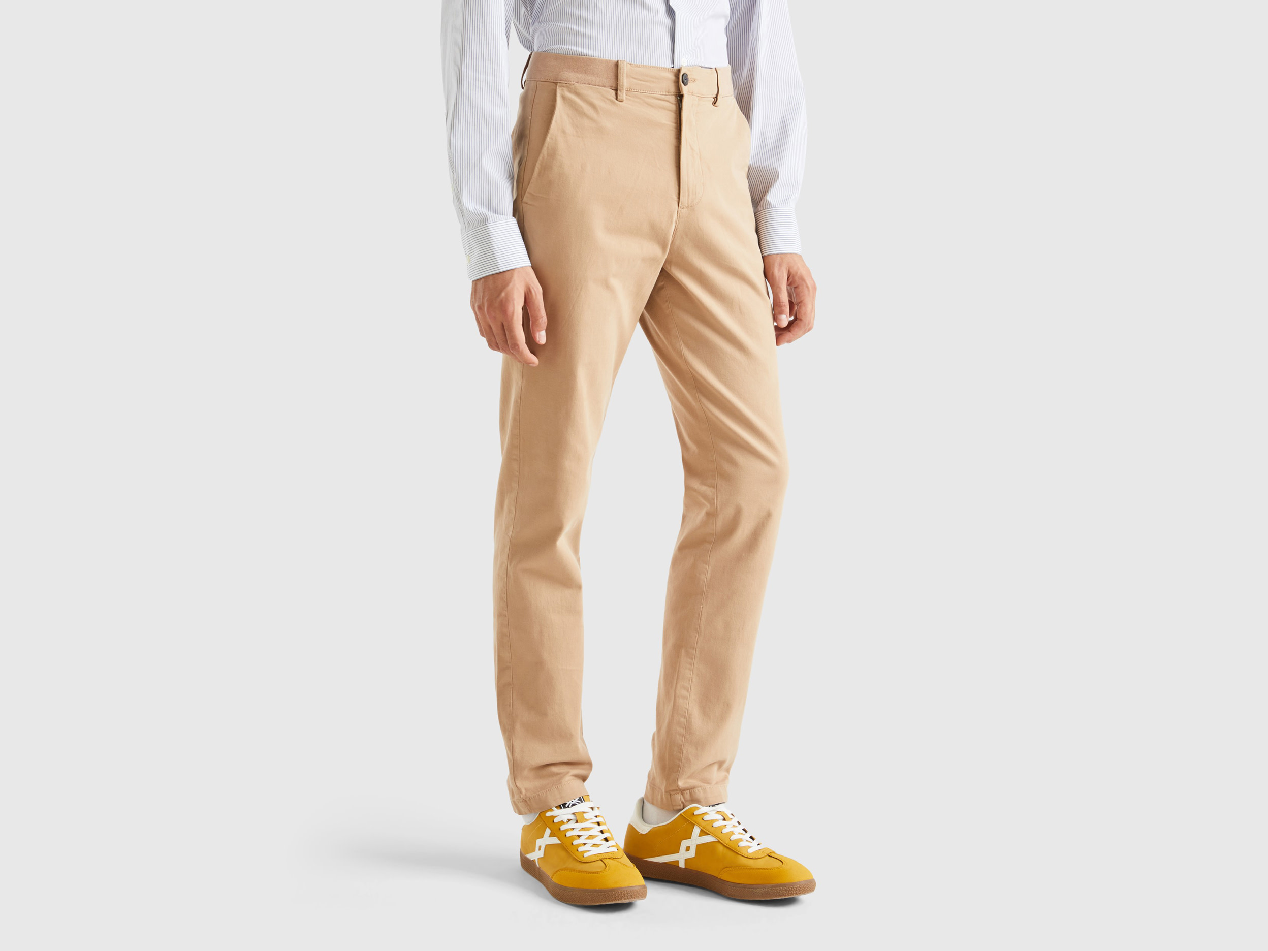 benetton, chino coupe slim avec taille élastique, taille 56, beige, homme