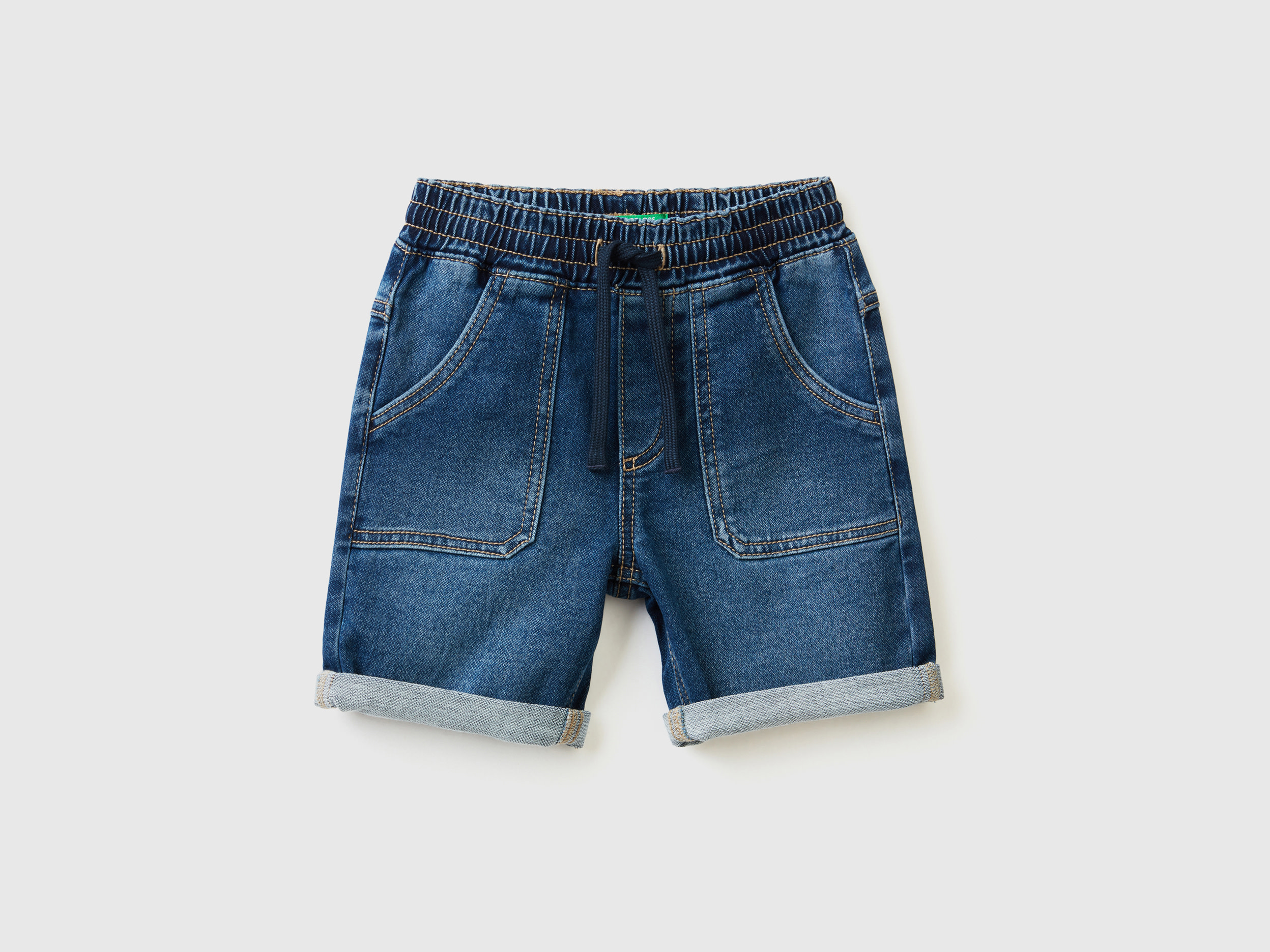 Benetton, Shorts In Stretch Denim, size 4-5, Blue, Kids