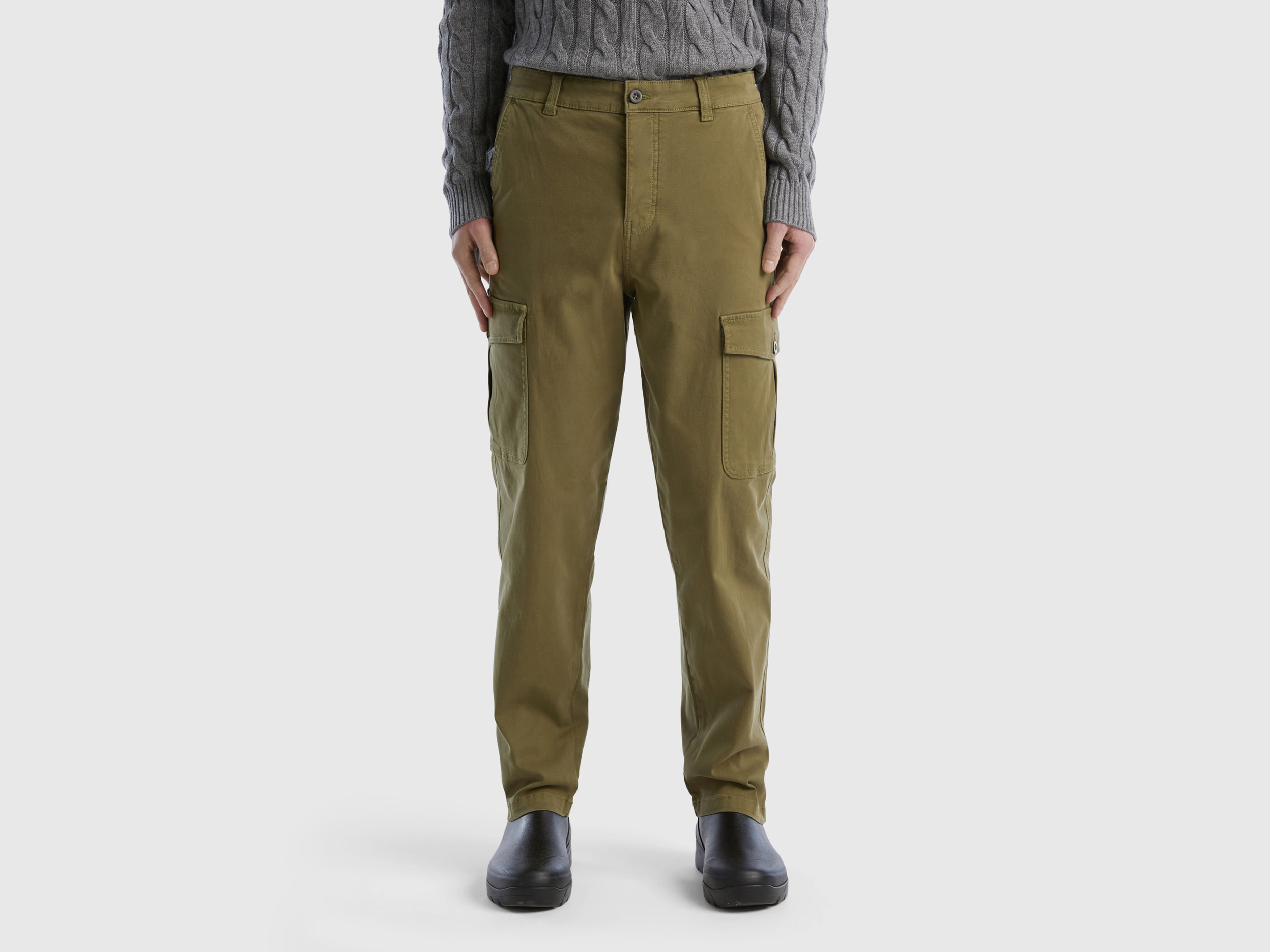 Benetton, Straight Leg Cargo Trousers, size 36, Military Green, Men