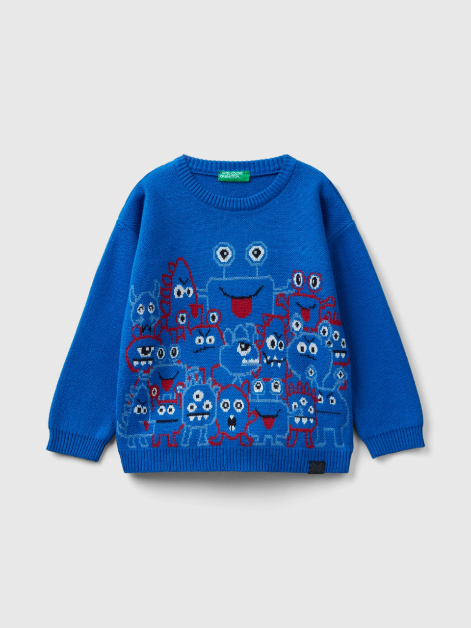 Benetton, Sweater With Monster Graphics, Bright Blue, Kids