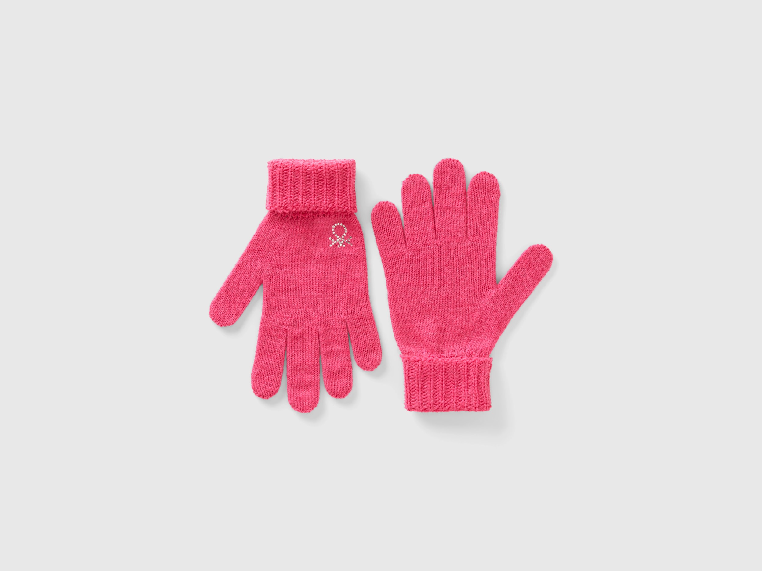 Benetton, Knit Gloves With Logo, size XL-3XL, Fuchsia, Kids