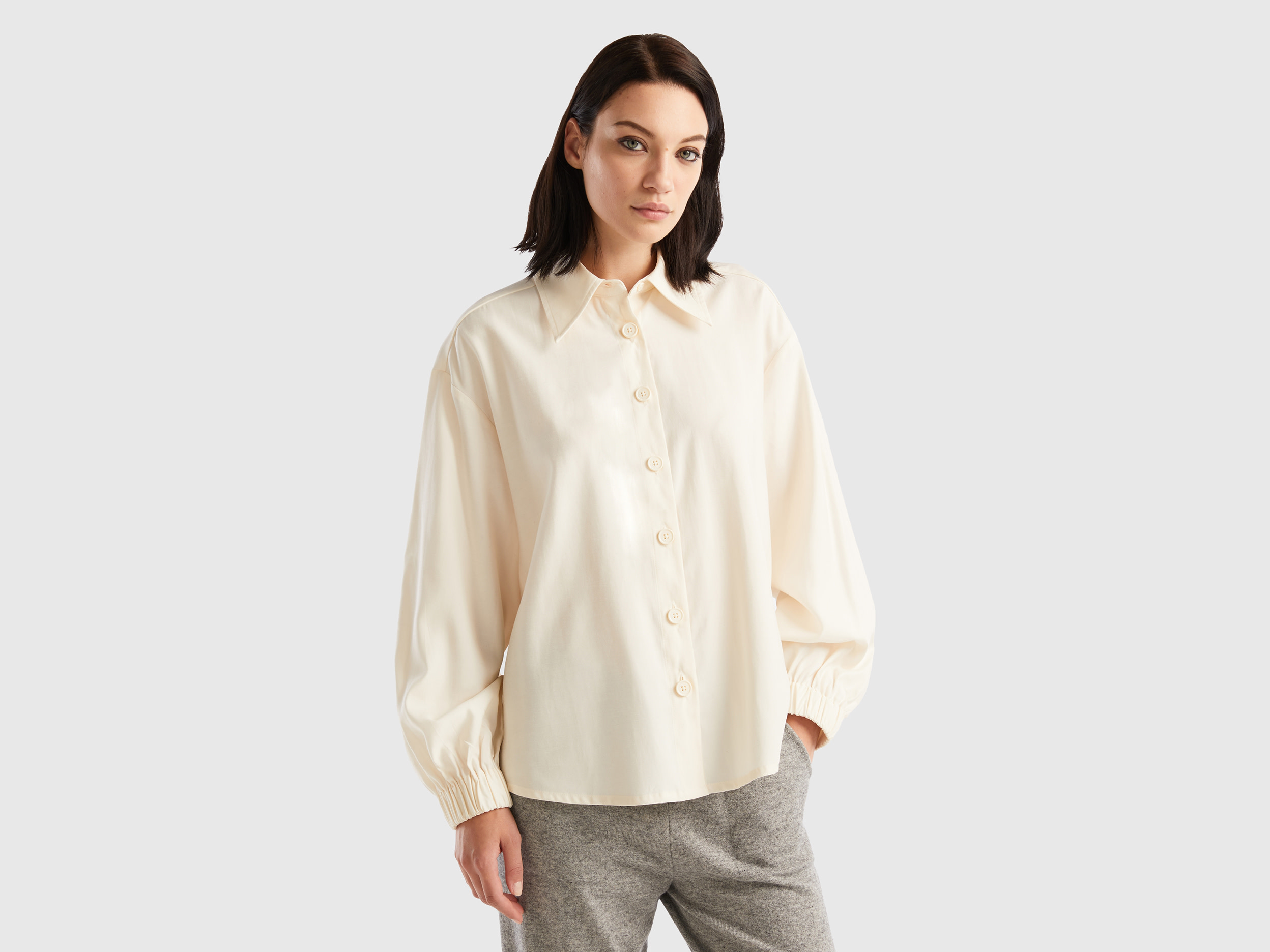 Benetton, Viscose And Linen Shirt, size M, Creamy White, Women