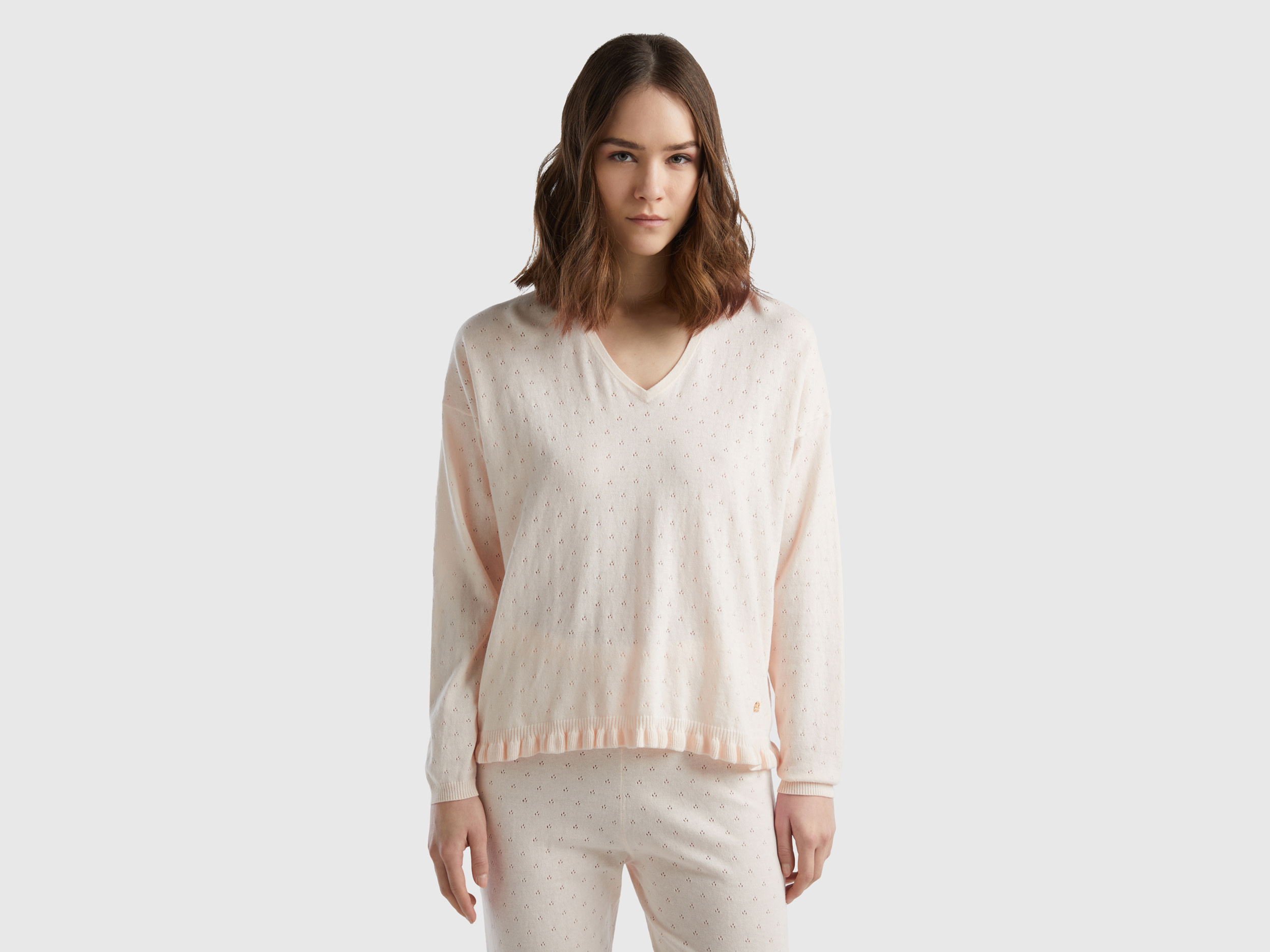 Benetton, Maglia Con Rouches, Pesca, Donna