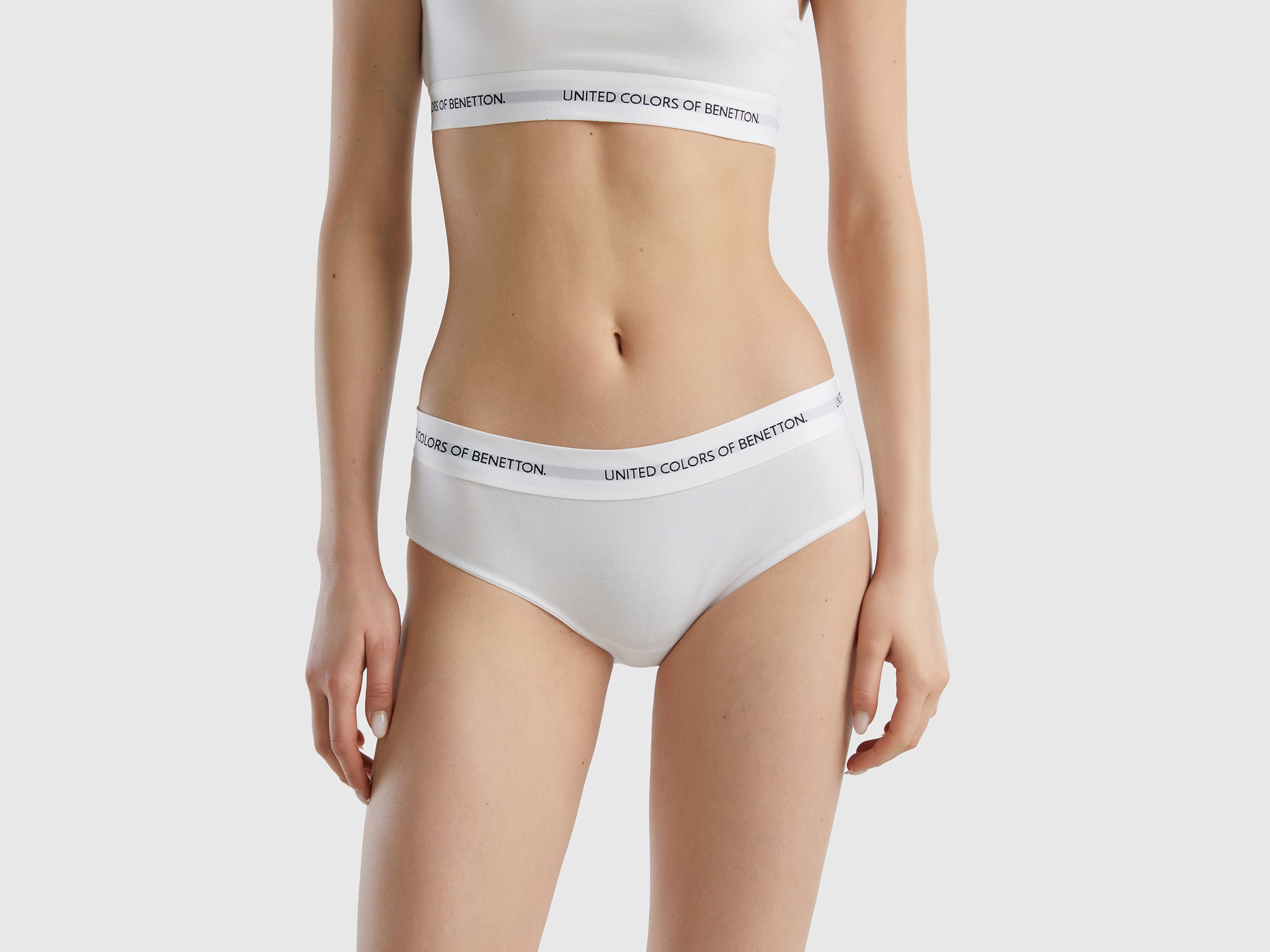 Benetton, High-rise Underwear In Organic Cotton, size M, White, Women
