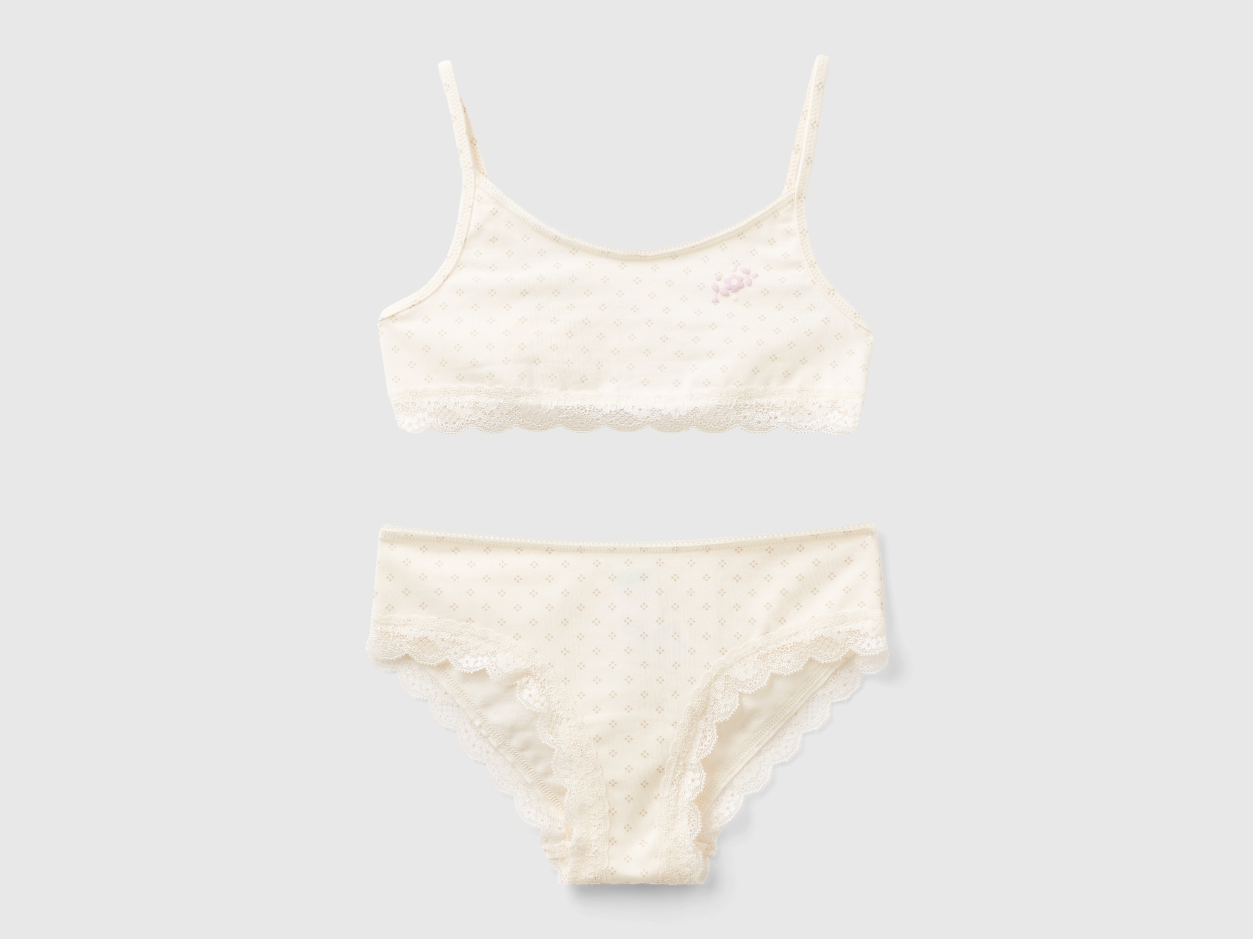 Benetton, Micro Pattern Top And Underwear Set, size S, Creamy White, Kids
