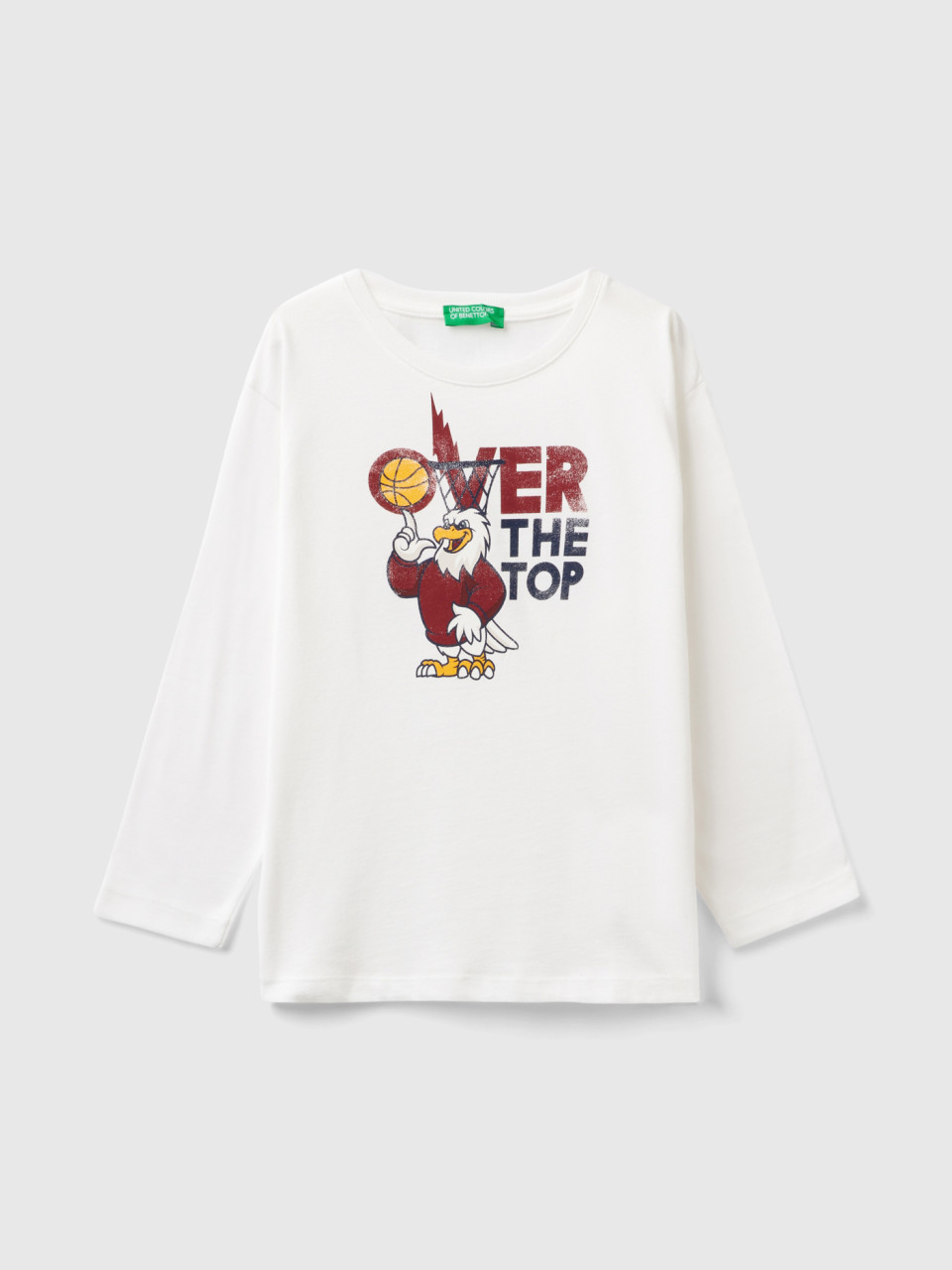 Benetton, Oversized Fit T-shirt With Allover Print, White, Kids